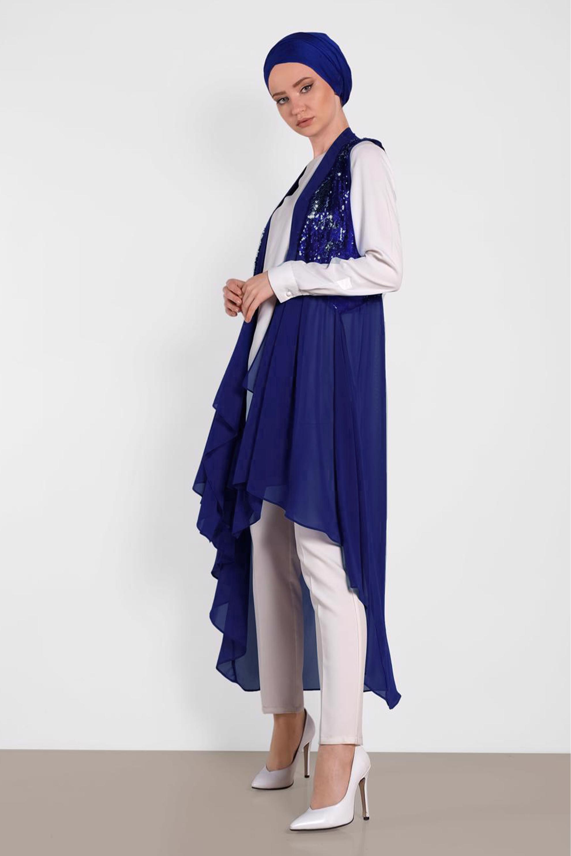 Tesettür giyim LACİVERT PUL PAYETLİ ŞİFON YELEK 4283