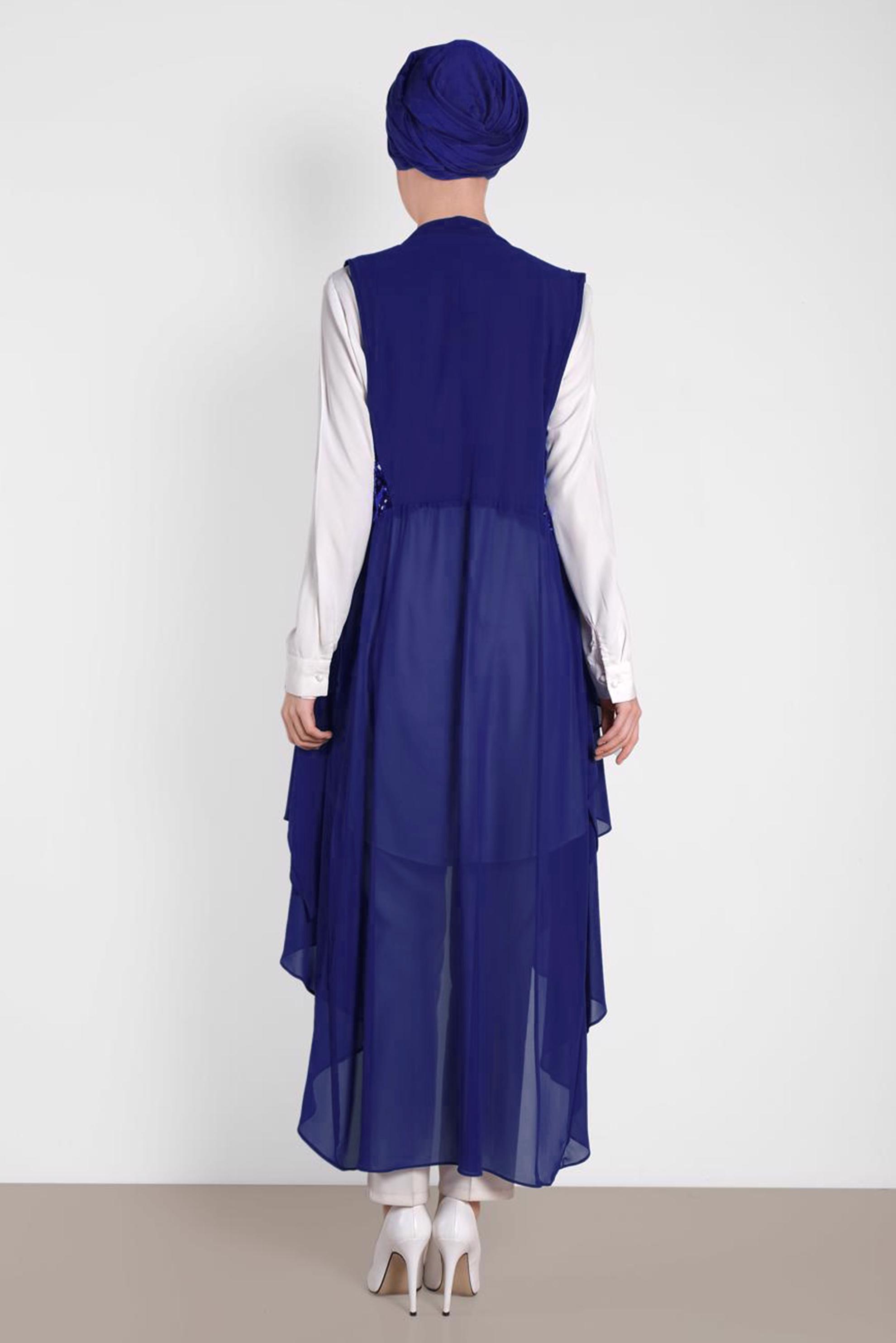 Tesettür giyim LACİVERT PUL PAYETLİ ŞİFON YELEK 4283