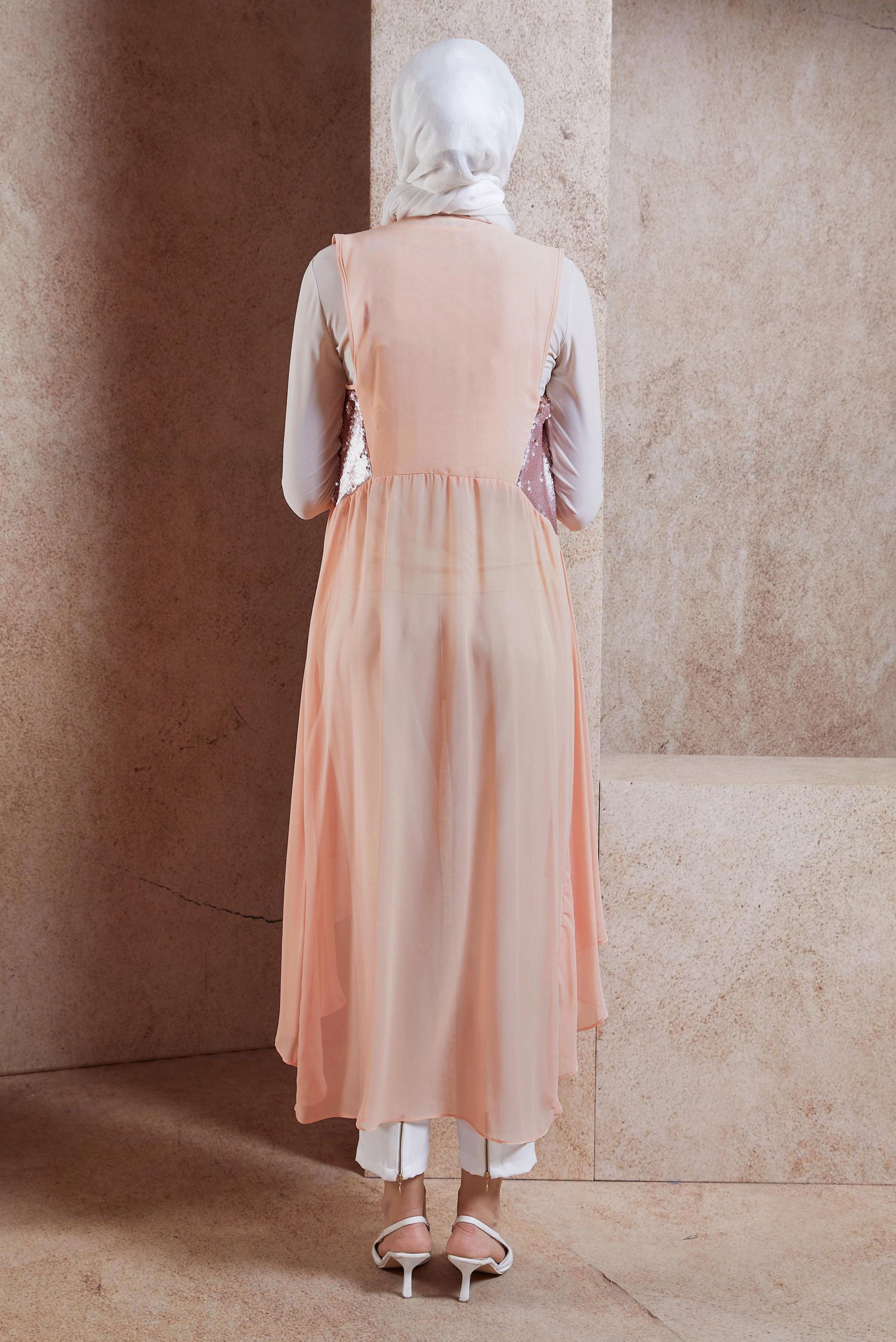 Tesettür giyim PUDRA PUL PAYETLİ ŞİFON YELEK 4283