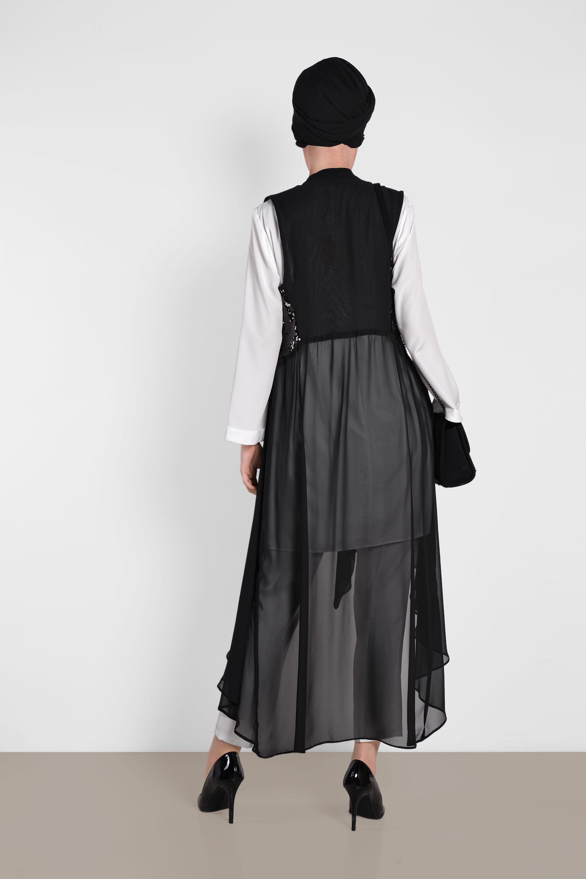 Tesettür giyim SİYAH PUL PAYETLİ ŞİFON YELEK 4283