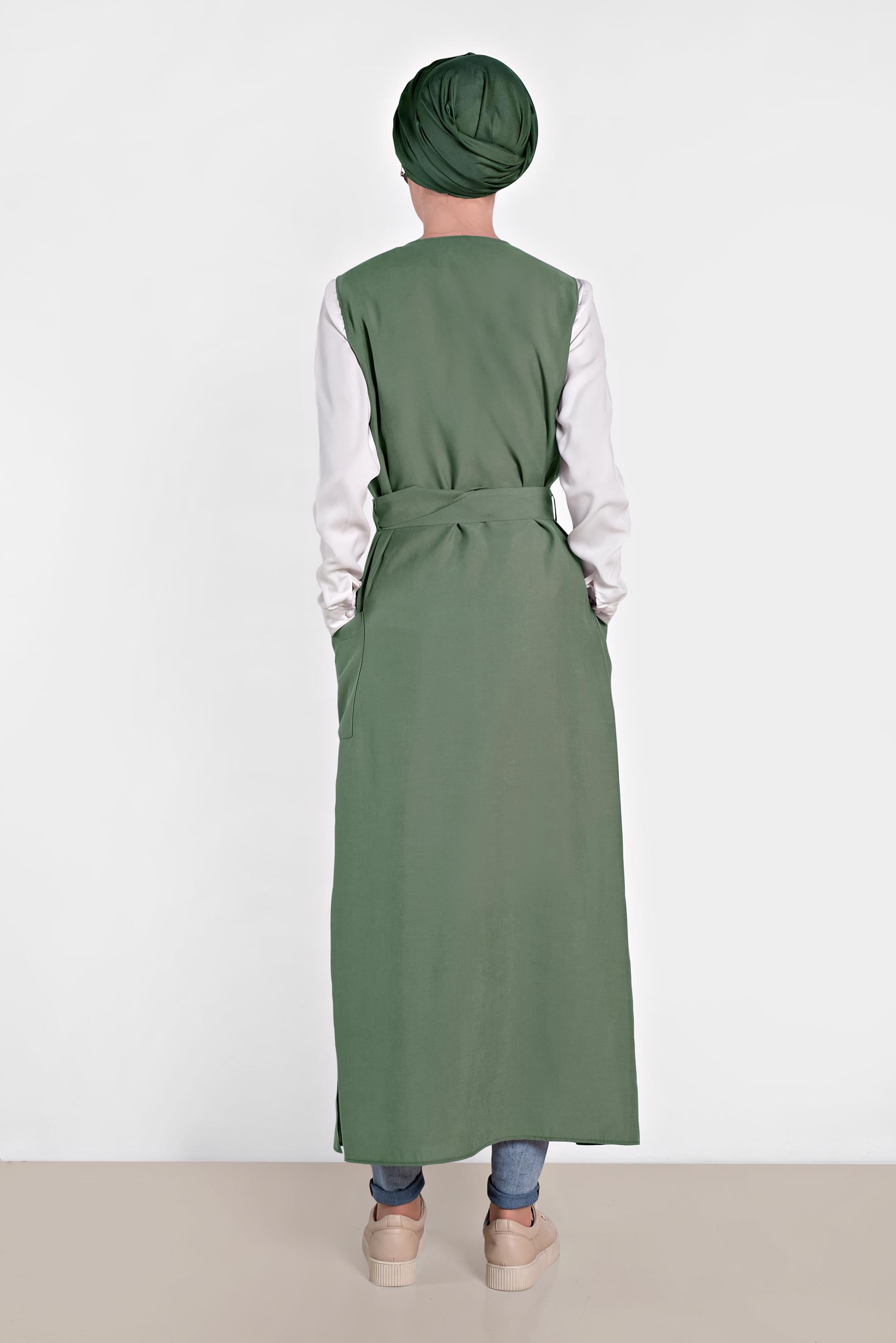 Tesettür giyim HAKİ DÜĞMELİ CEP DETAYLI YELEK 4451