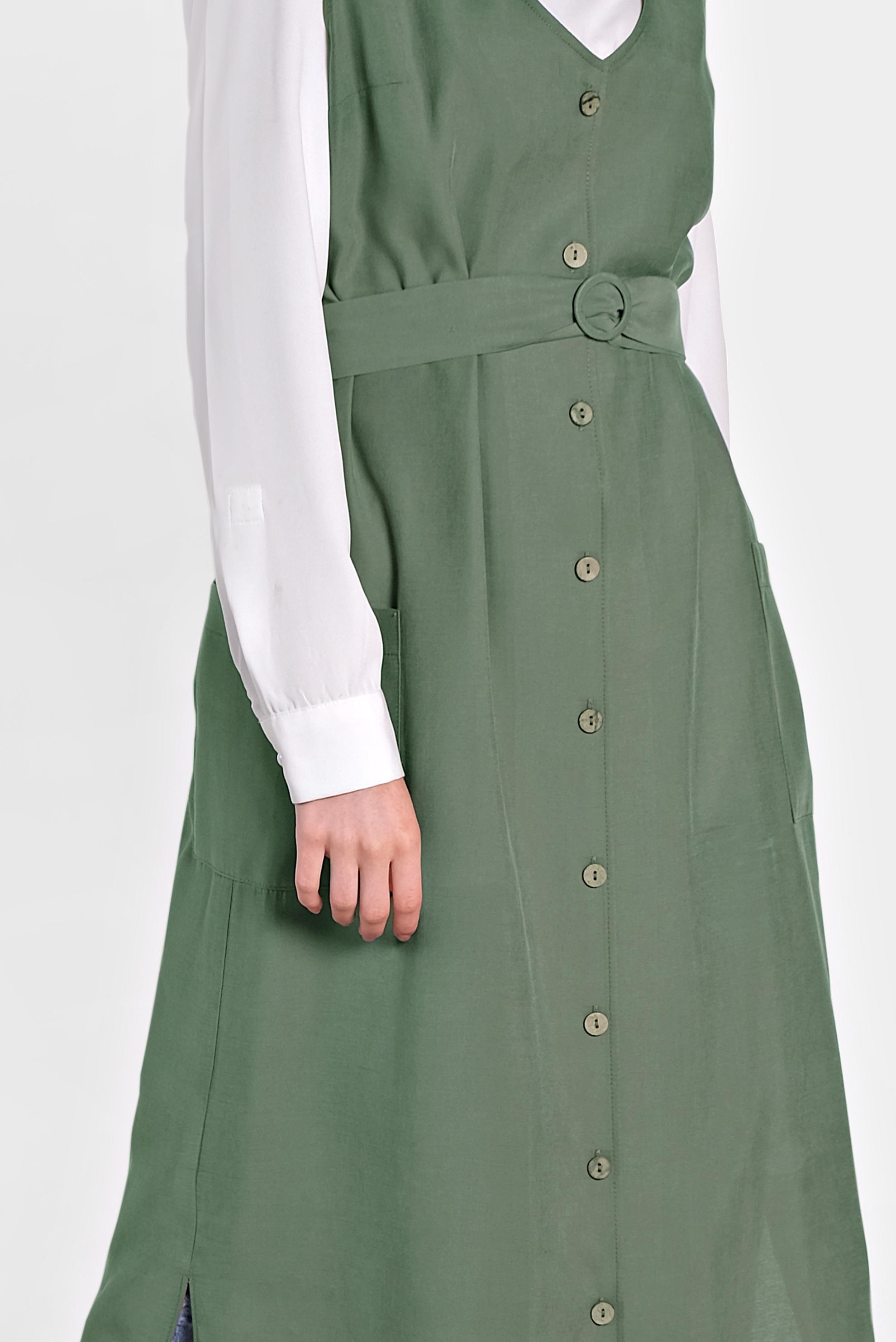 Tesettür giyim HAKİ DÜĞMELİ CEP DETAYLI YELEK 4451