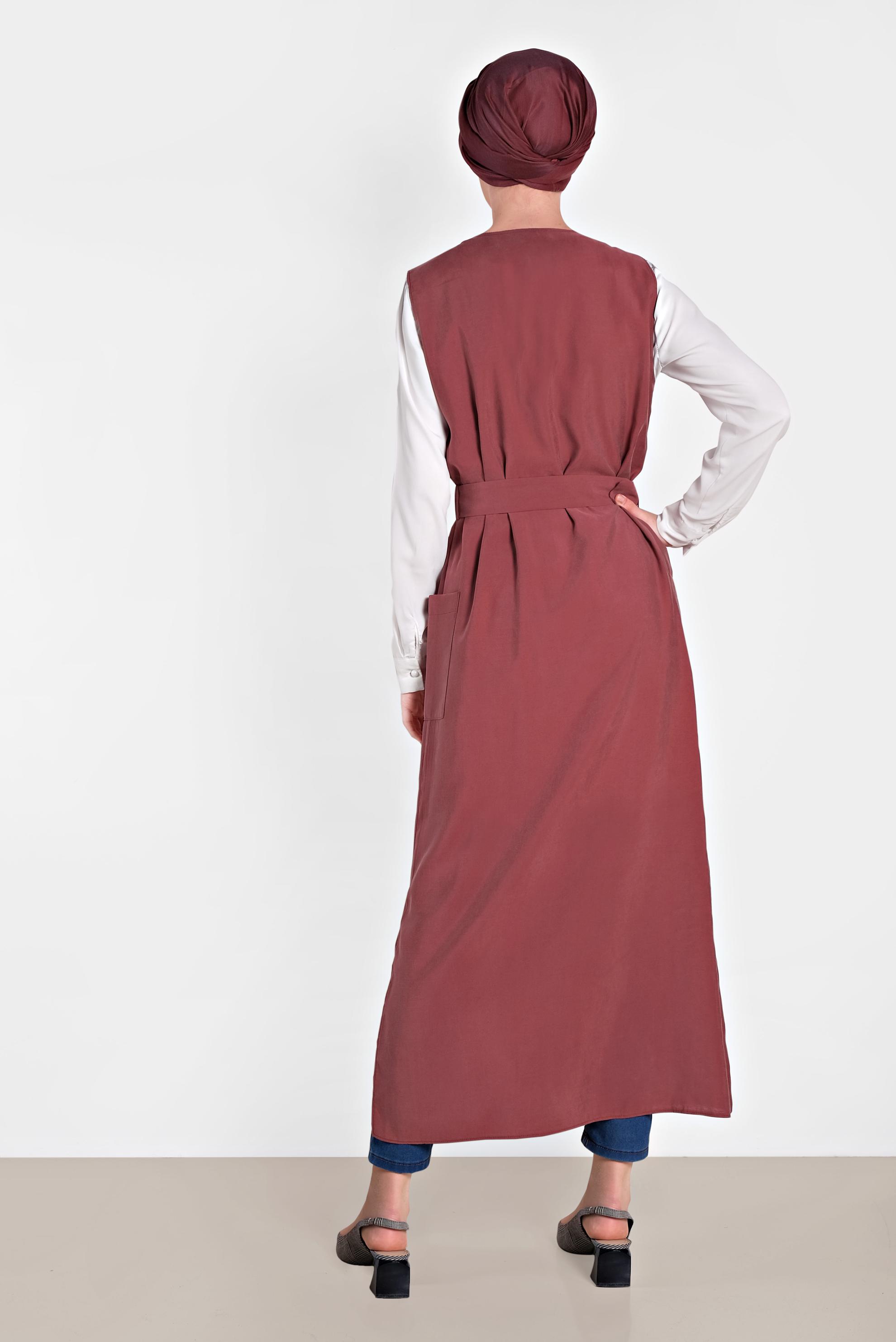 Tesettür giyim BORDO DÜĞMELİ CEP DETAYLI YELEK 4451