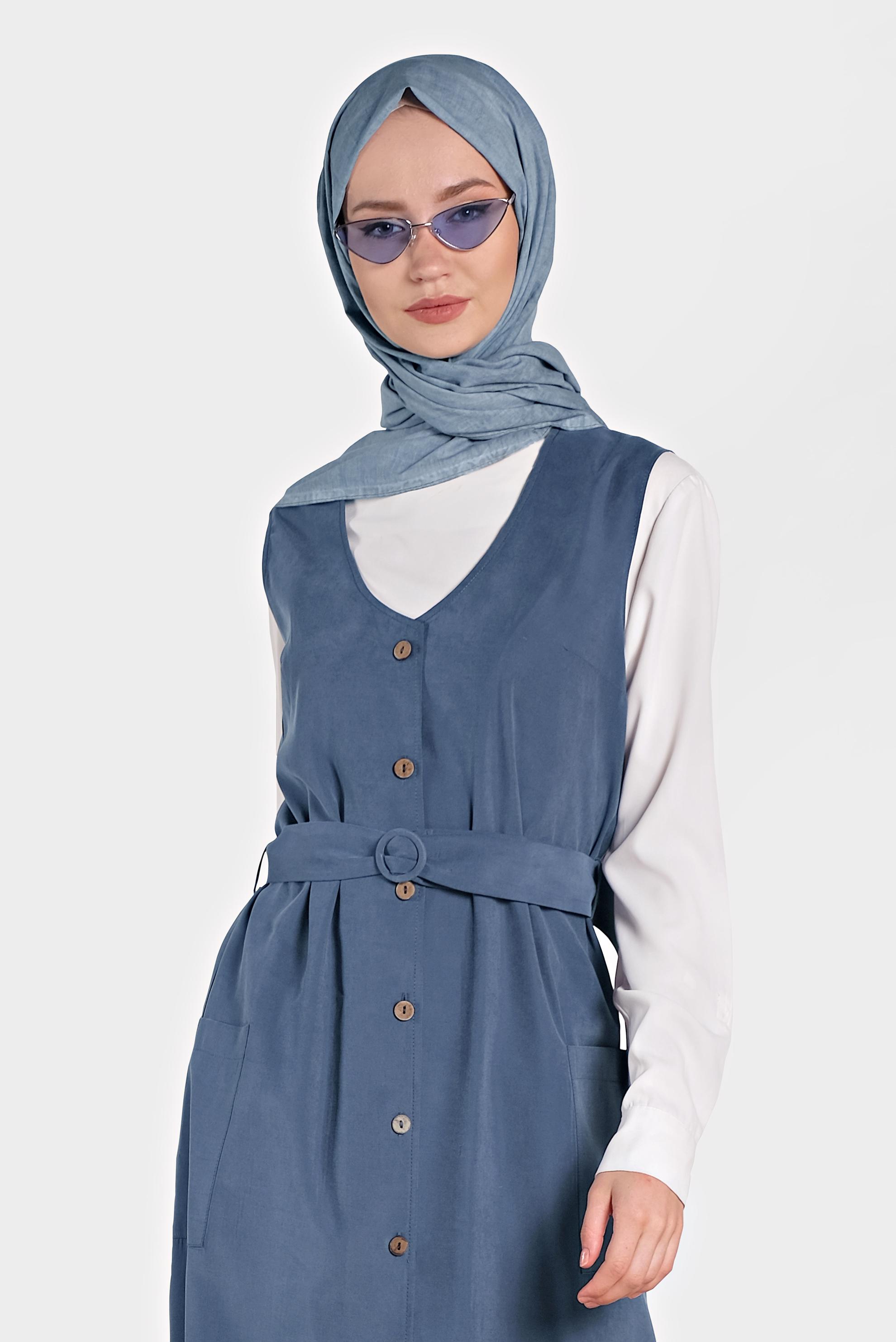 Hijab clothing NAVY BLUE BUTTONED POCKET DETAIL VEST 4451 