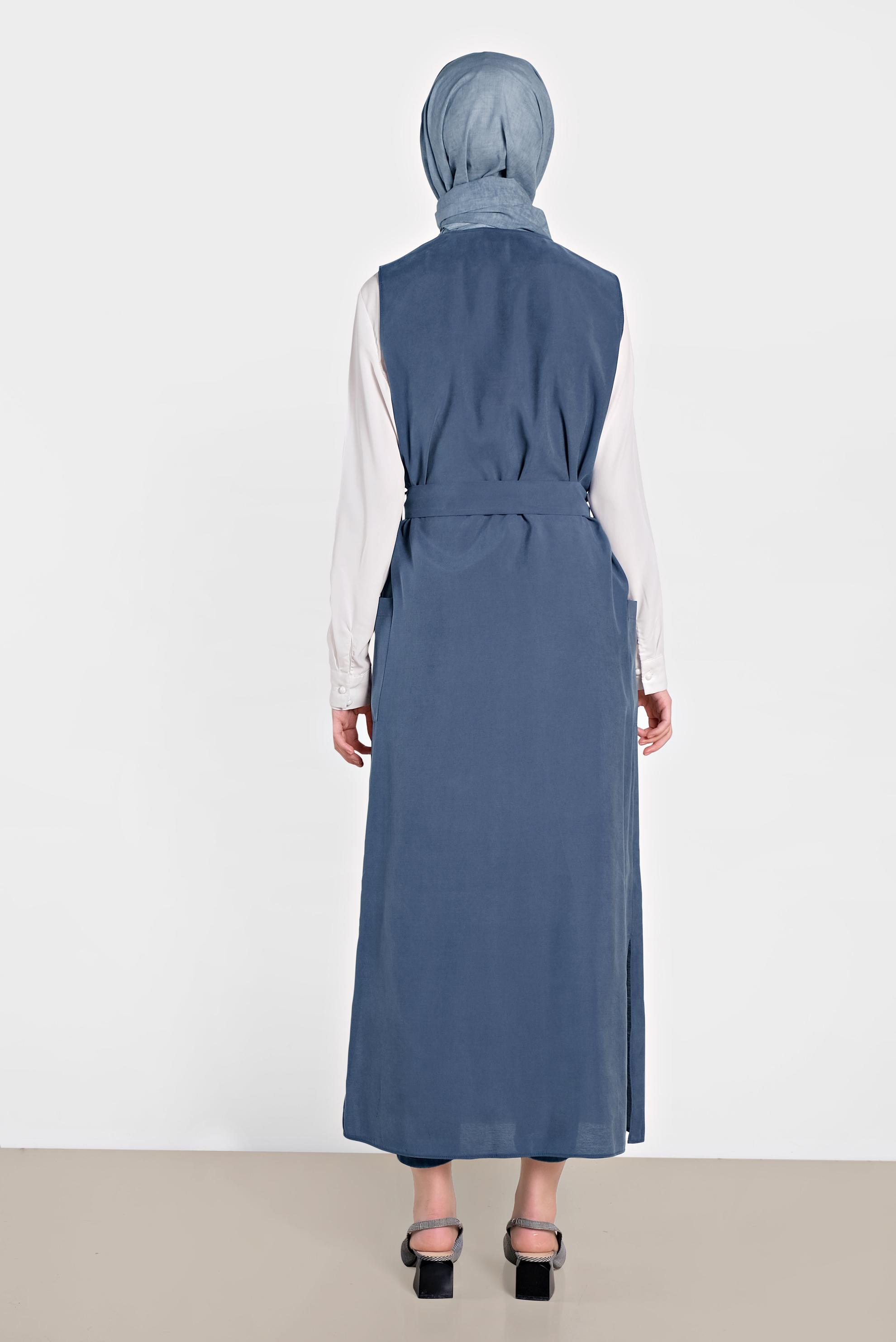 Hijab clothing NAVY BLUE BUTTONED POCKET DETAIL VEST 4451 
