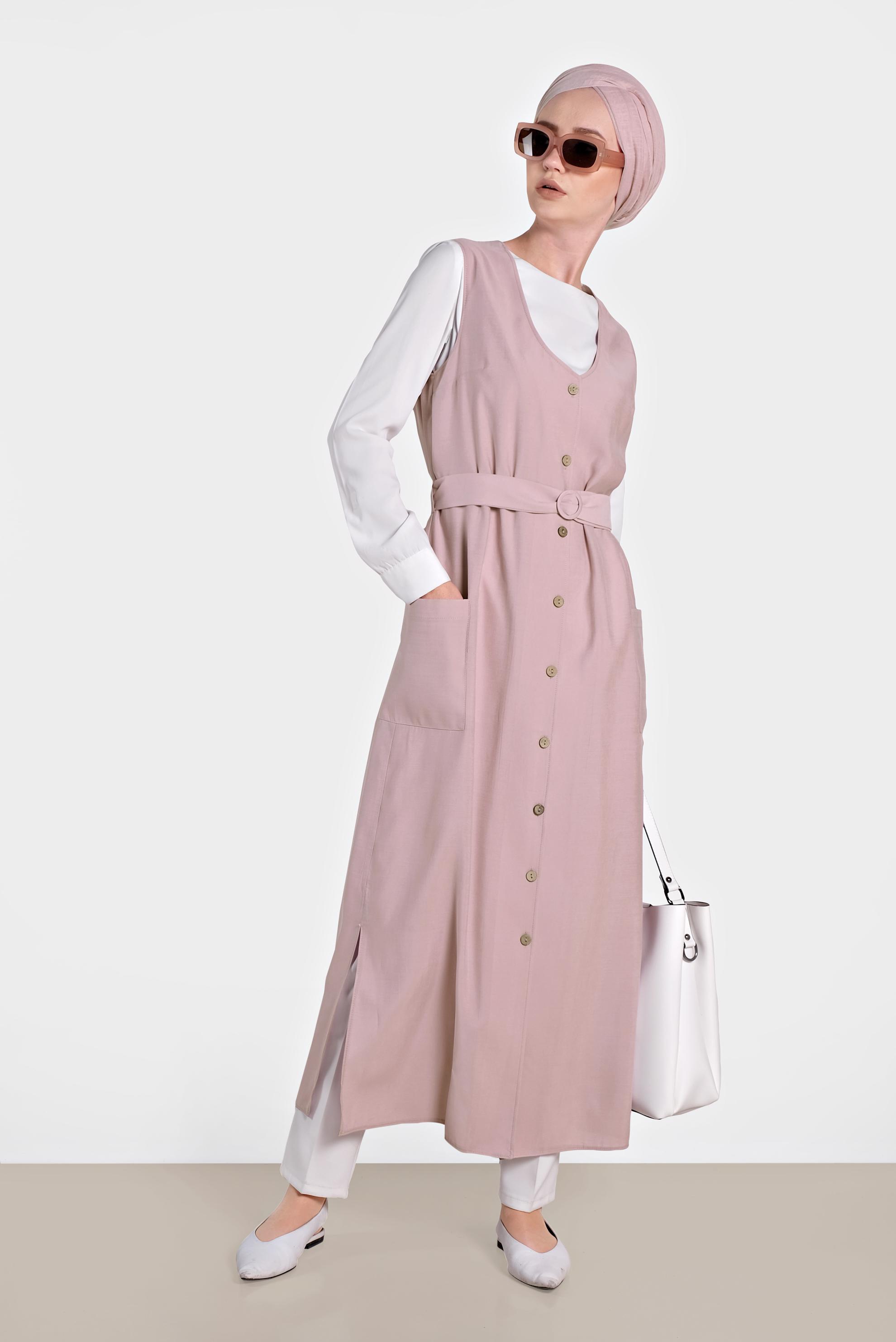 Hijab clothing POWDER BUTTONED POCKET DETAIL VEST 4451 