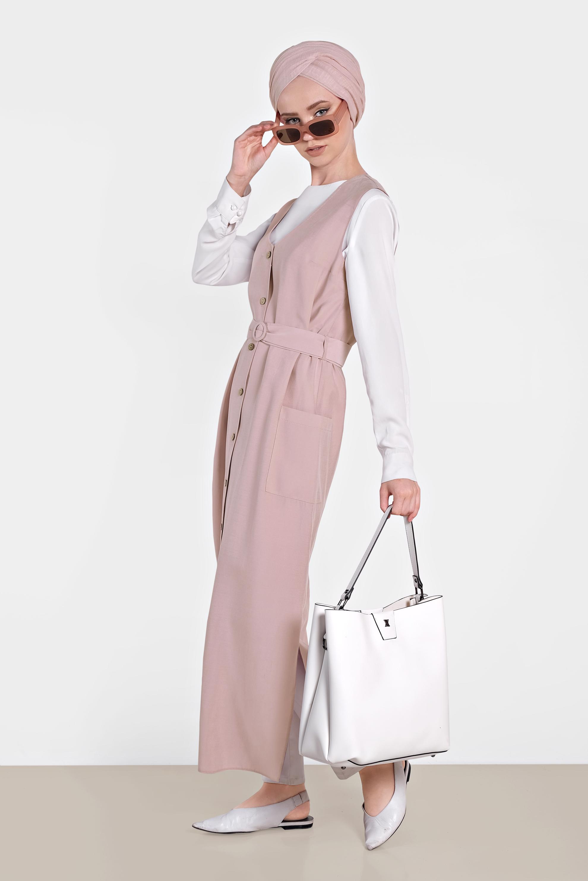 Hijab clothing POWDER BUTTONED POCKET DETAIL VEST 4451 