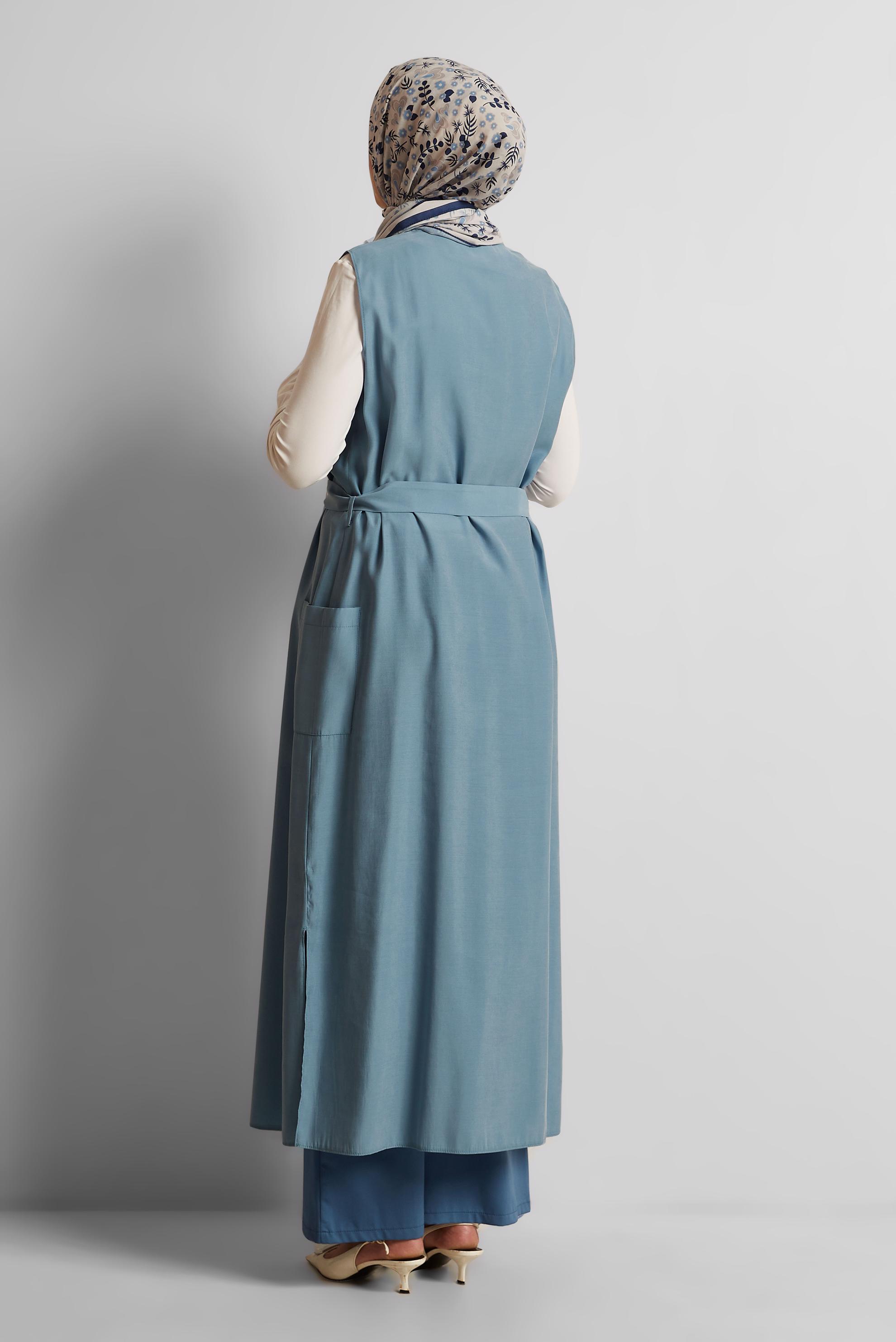 Tesettür giyim MAVİ DÜĞMELİ CEP DETAYLI YELEK 4451