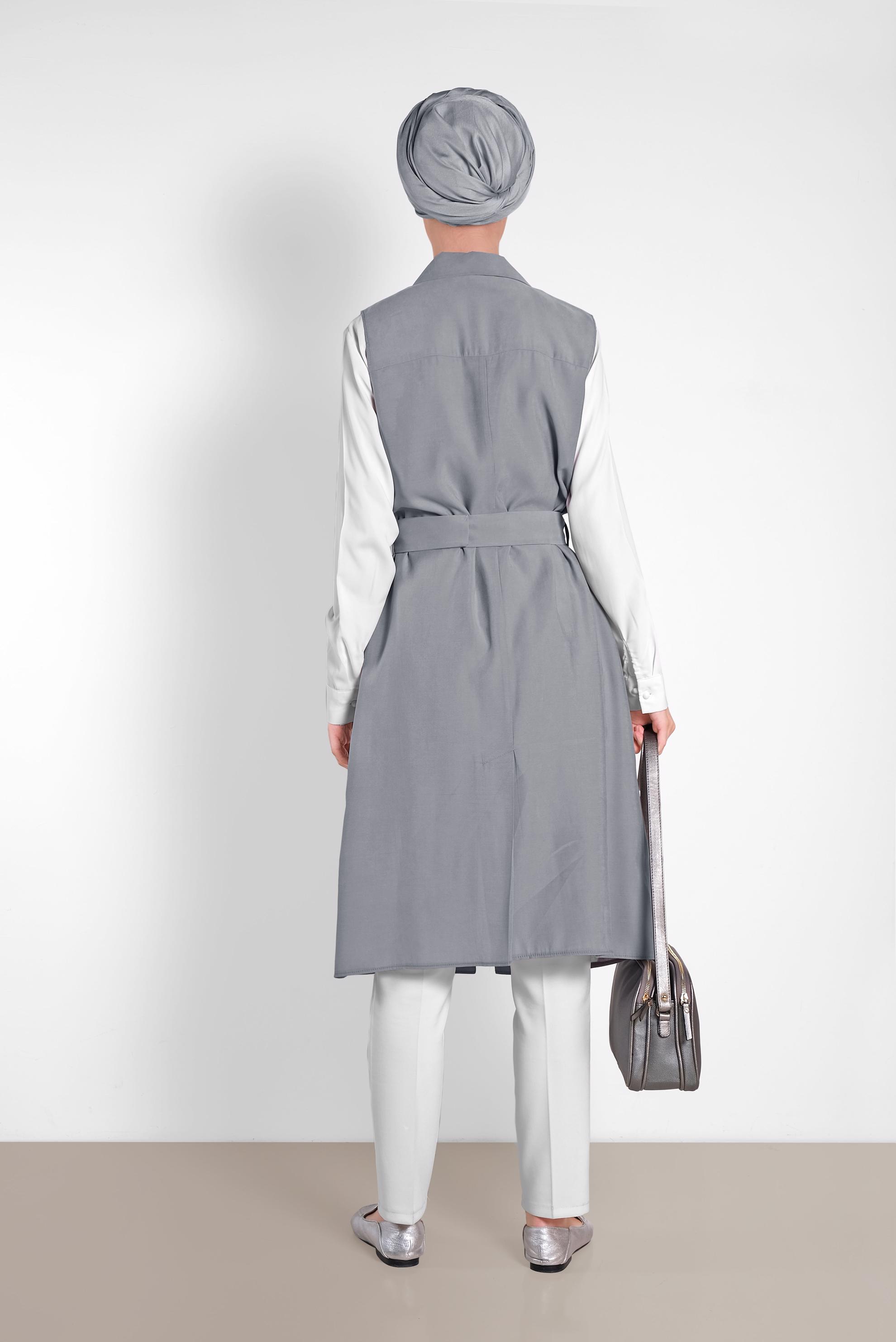 Hijab clothing GREY BELTED VEST WITH POCKET 4452 