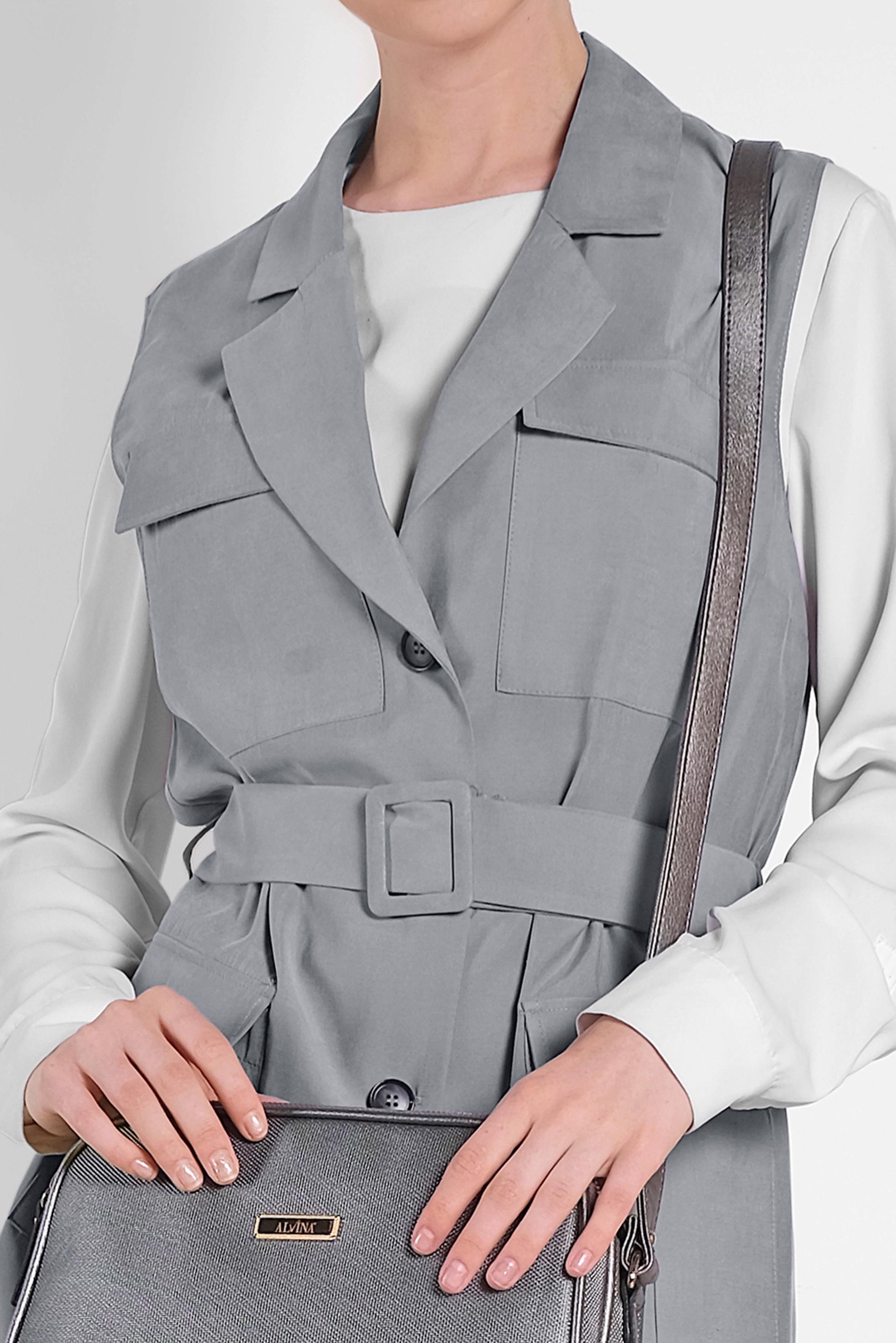 Hijab clothing GREY BELTED VEST WITH POCKET 4452 