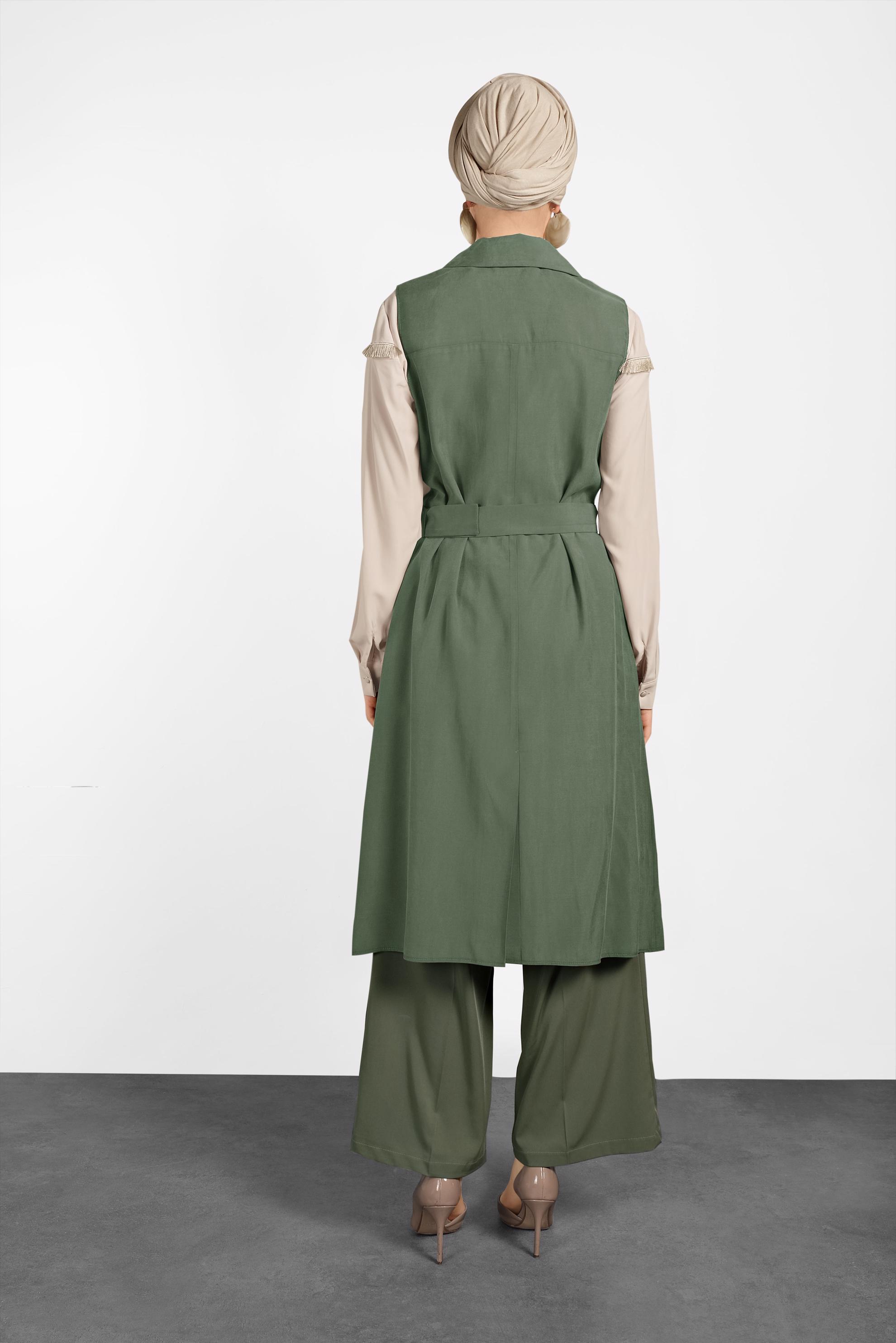 Hijab clothing KHAKI BELTED VEST WITH POCKET 4452 
