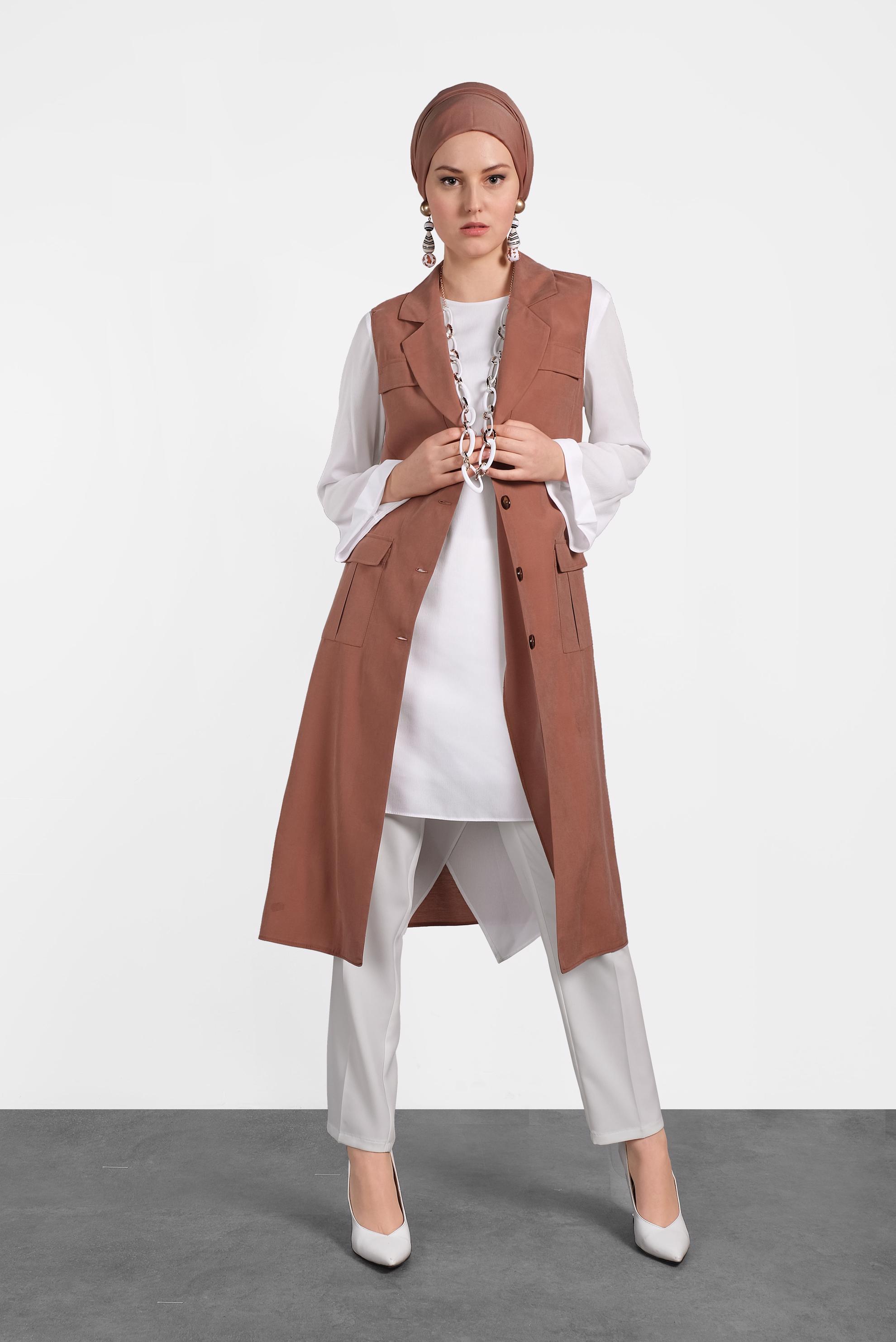 Hijab clothing ORANGE BELTED VEST WITH POCKET 4452 