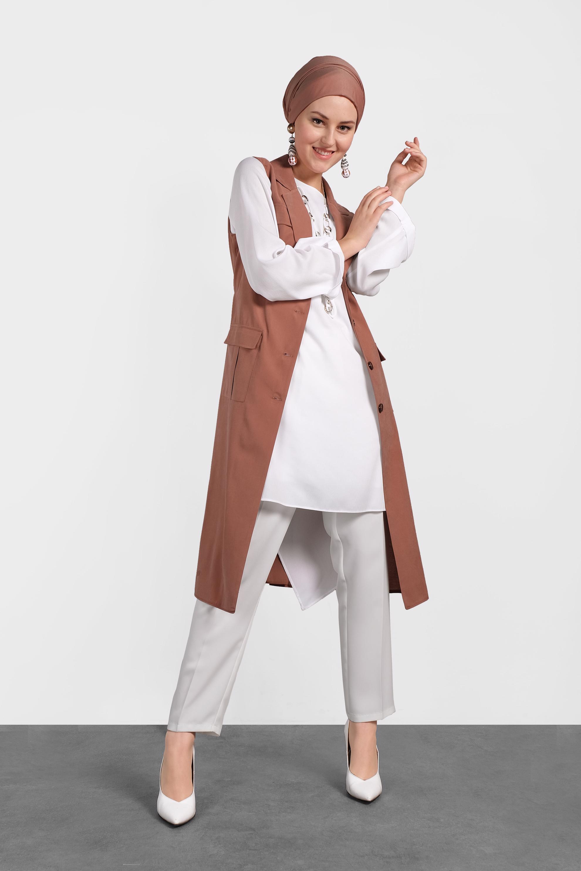 Hijab clothing ORANGE BELTED VEST WITH POCKET 4452 