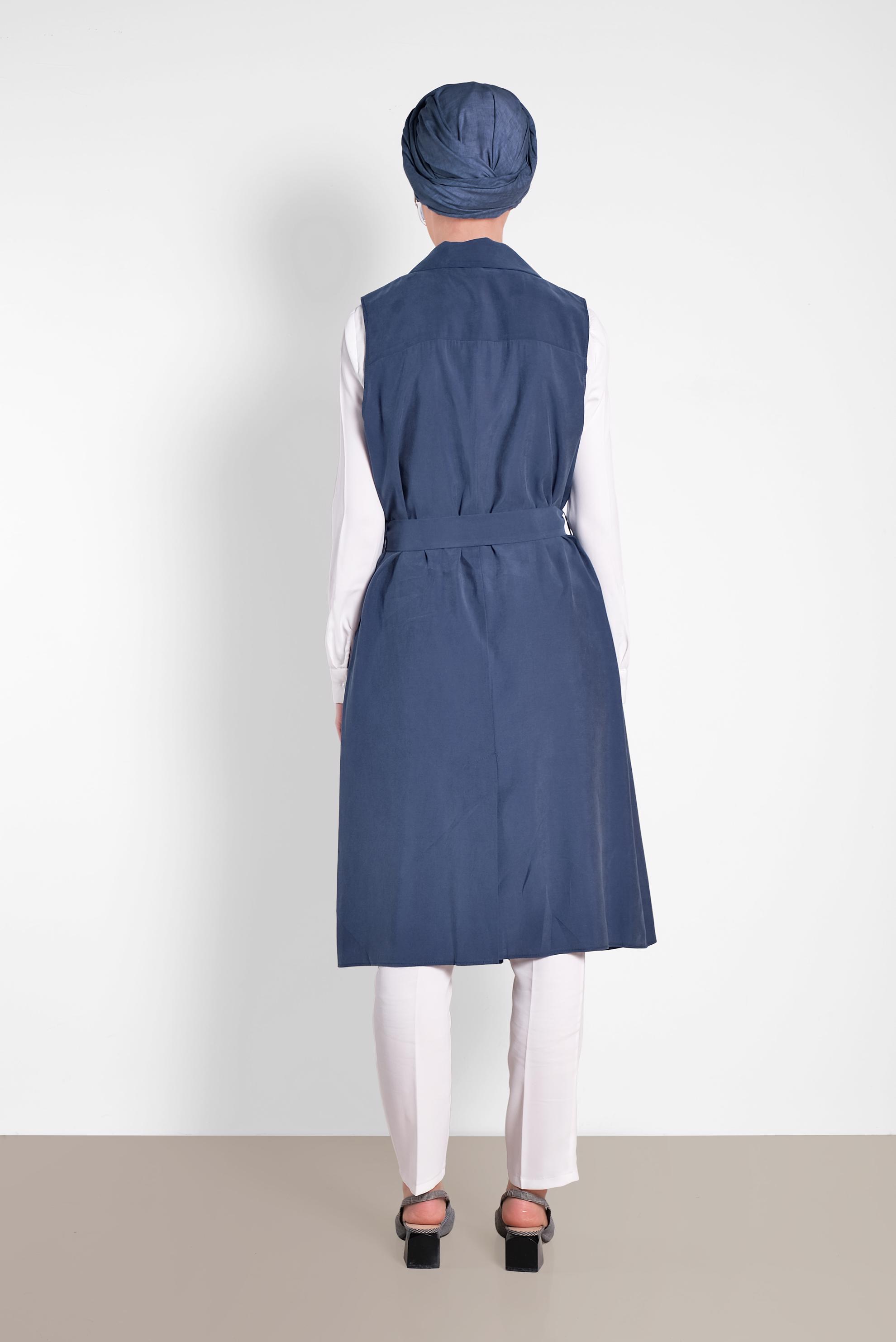 Hijab clothing NAVY BLUE BELTED VEST WITH POCKET 4452 