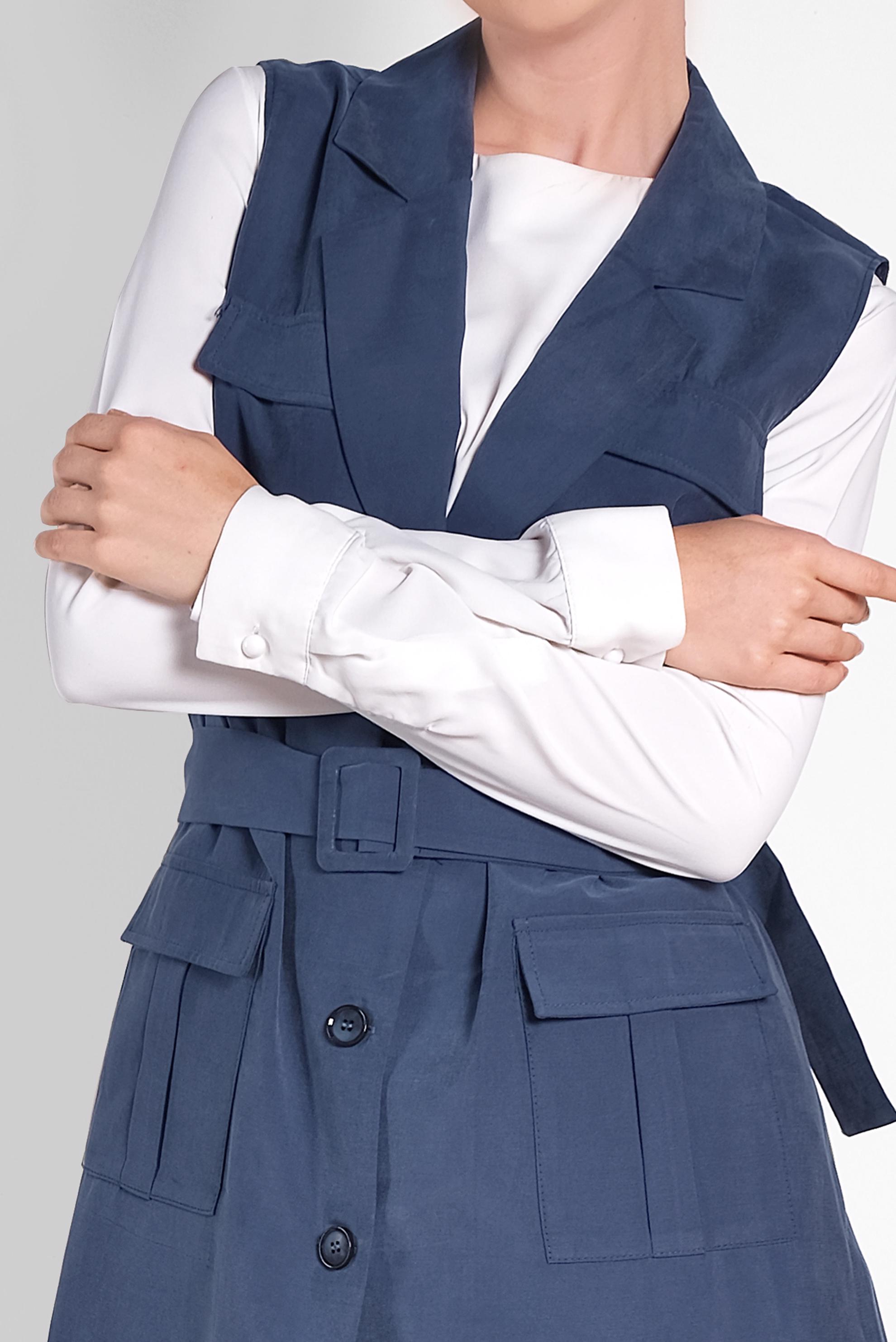 Hijab clothing NAVY BLUE BELTED VEST WITH POCKET 4452 