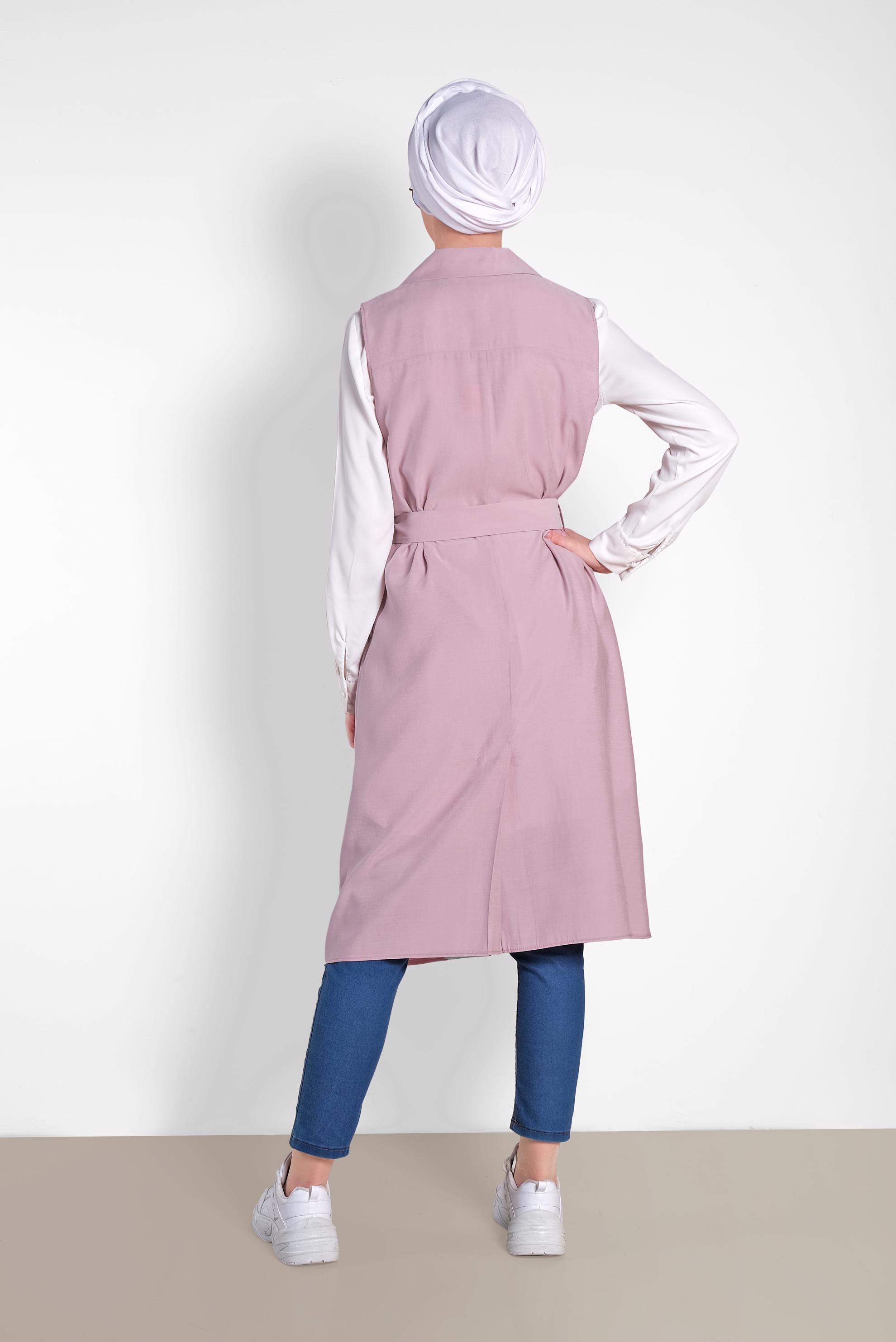 Tesettür giyim PUDRA CEPLİ KEMERLİ YELEK 4452