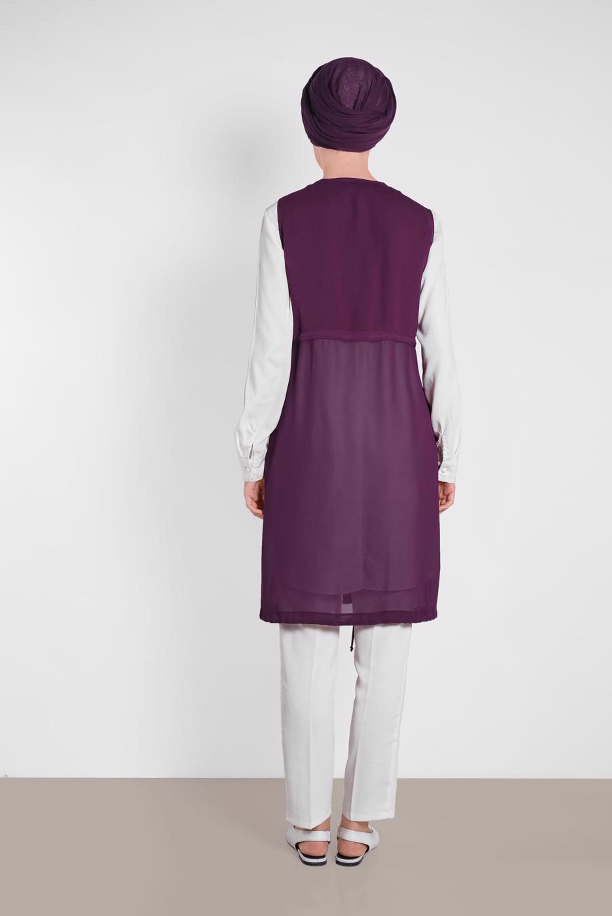 Tesettür giyim MOR BELDEN BÜZGÜLÜ YELEK 4476