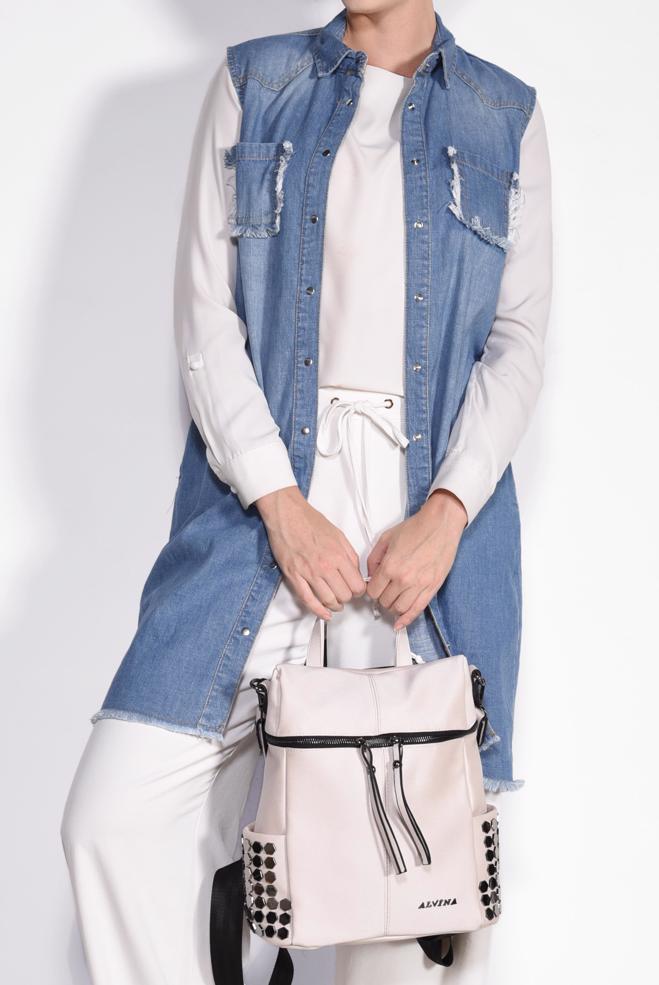 Hijab clothing BLUE DENIM VEST WITH FRINGED HEM 4952  - ALVİNA