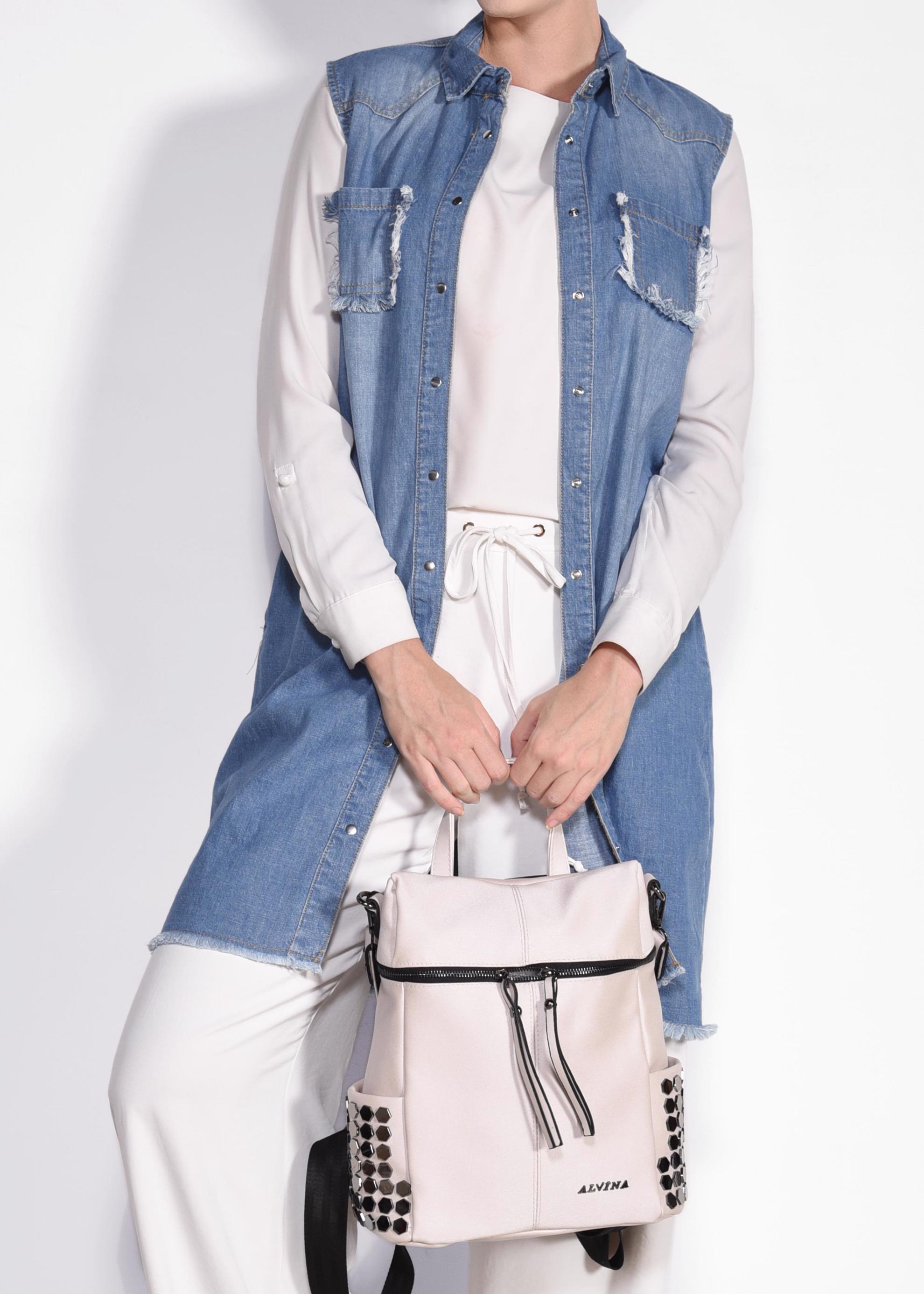 Tesettür giyim MAVİ ETEK UCU PÜSKÜLLÜ DENİM YELEK 4952