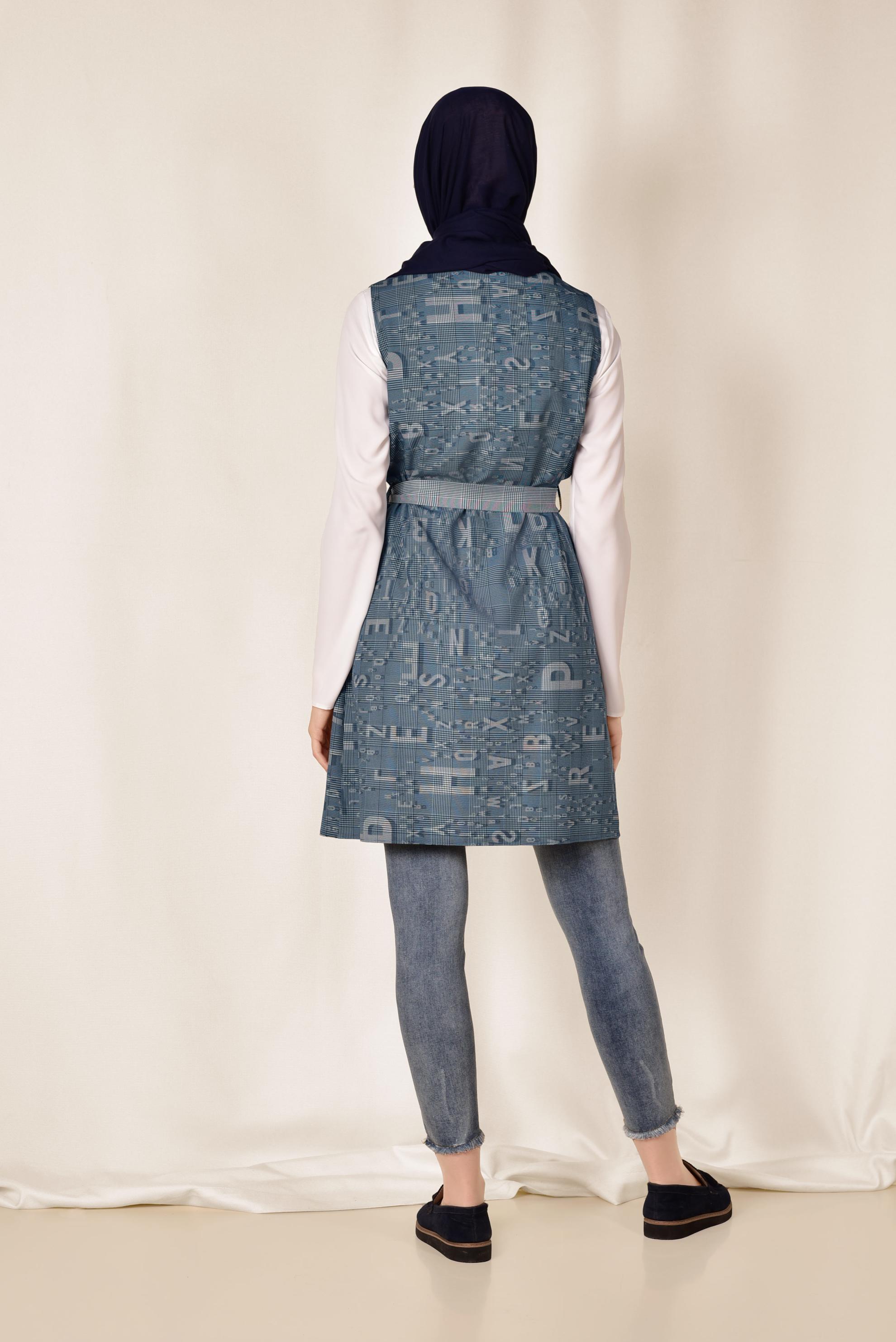 Hijab clothing NAVY BLUE PATTERNED CHECKED VEST 4960 