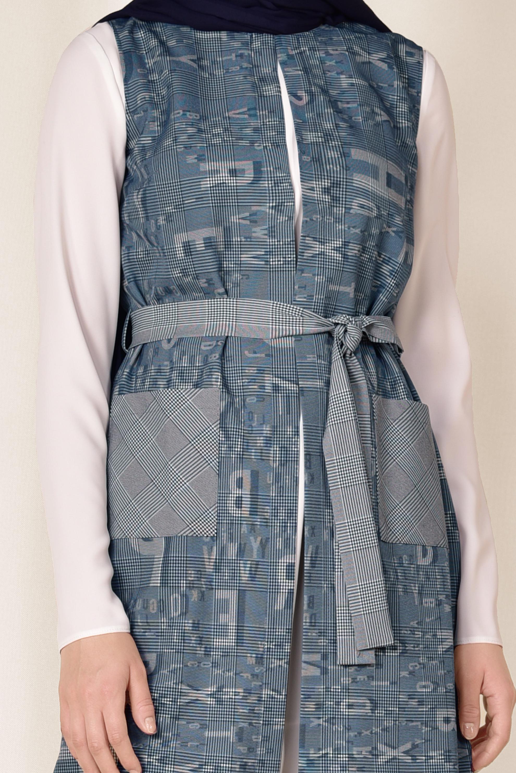 Hijab clothing NAVY BLUE PATTERNED CHECKED VEST 4960 