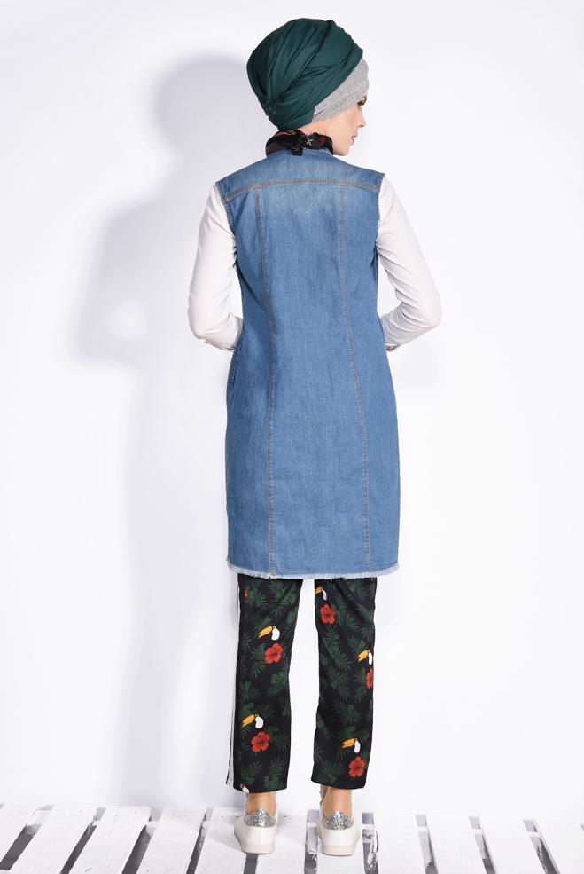 Hijab clothing BLUE BUTTONED DENIM VEST 4991-1   - ALVİNA