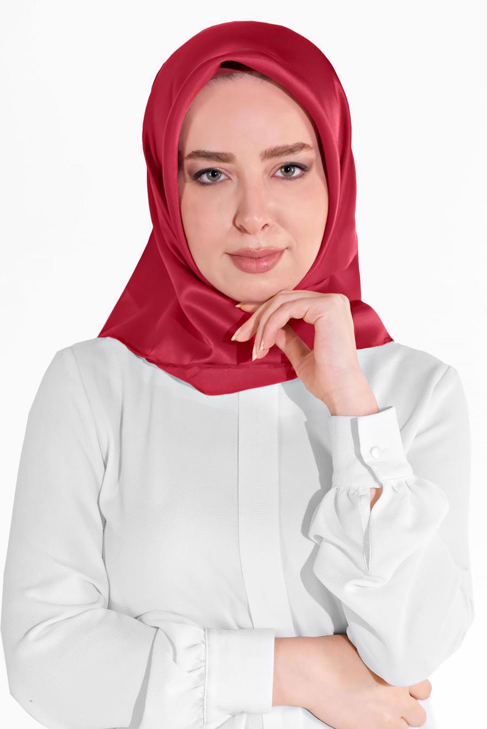 Tesettür giyim KIRMIZI ALVİNA İPEK EŞARP 8056