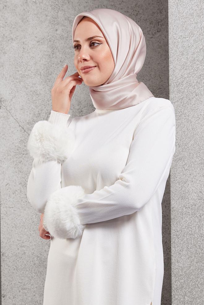 Tesettür giyim BEJ ALVİNA İPEK EŞARP 8056 - ALVİNA