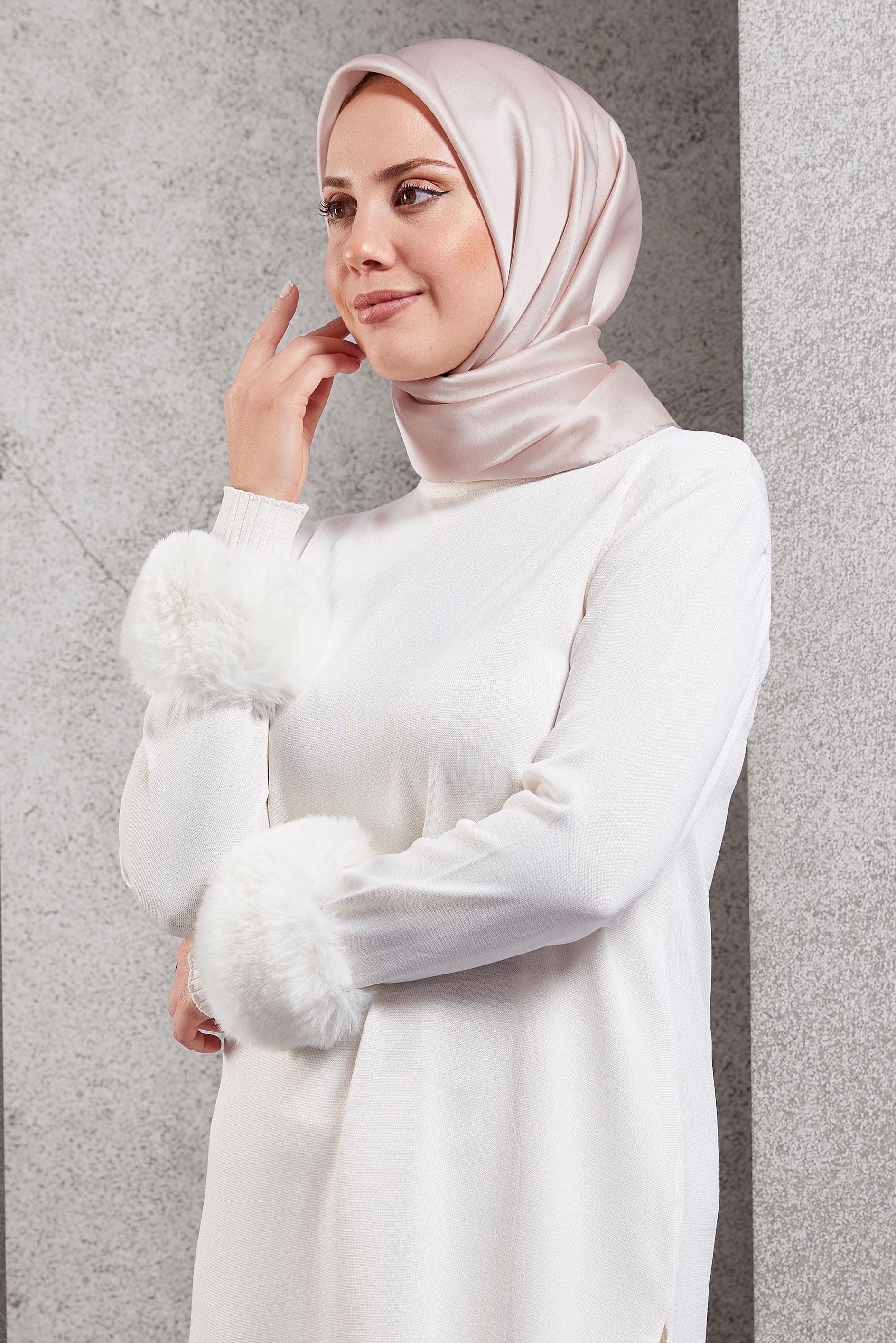 Tesettür giyim BEJ ALVİNA İPEK EŞARP 8056