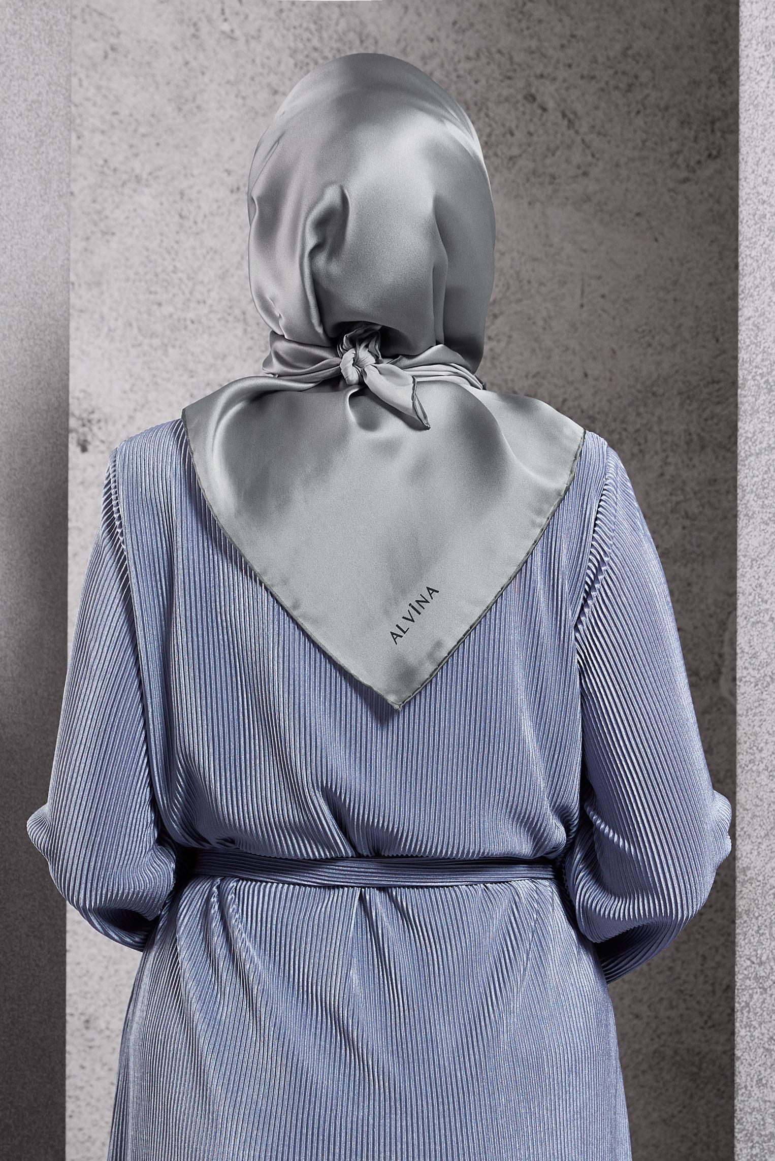 Tesettür giyim GRİ ALVİNA İPEK EŞARP 8056