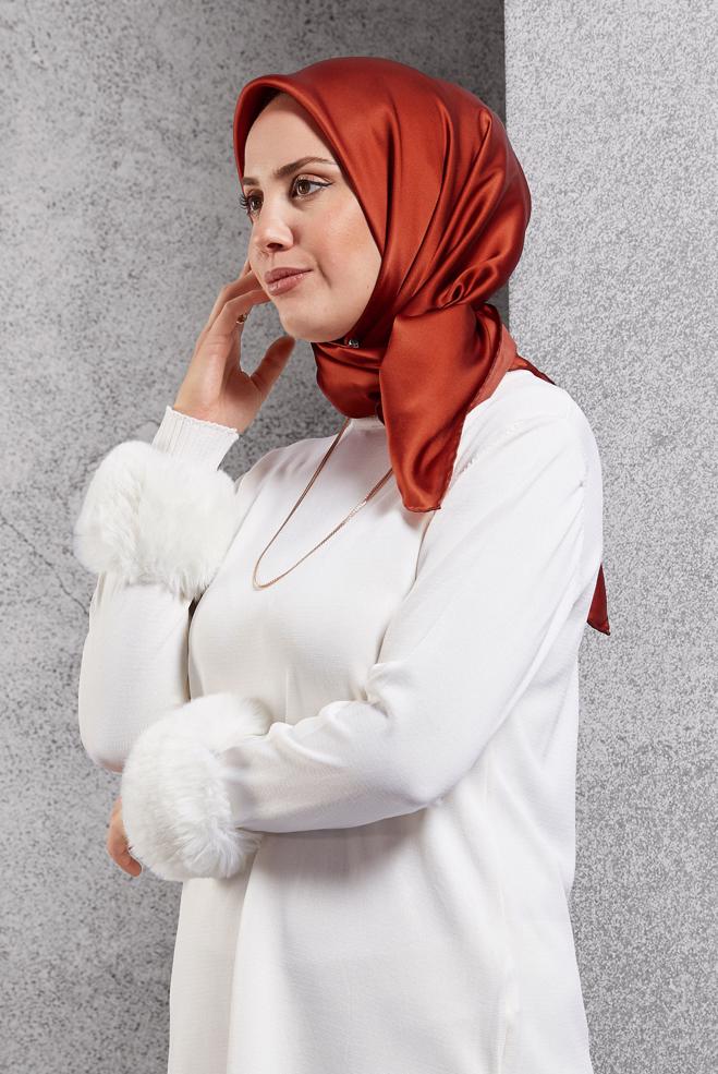 Hijab clothing ORANGE ALVINA SILK SCARF 8056 - ALVİNA