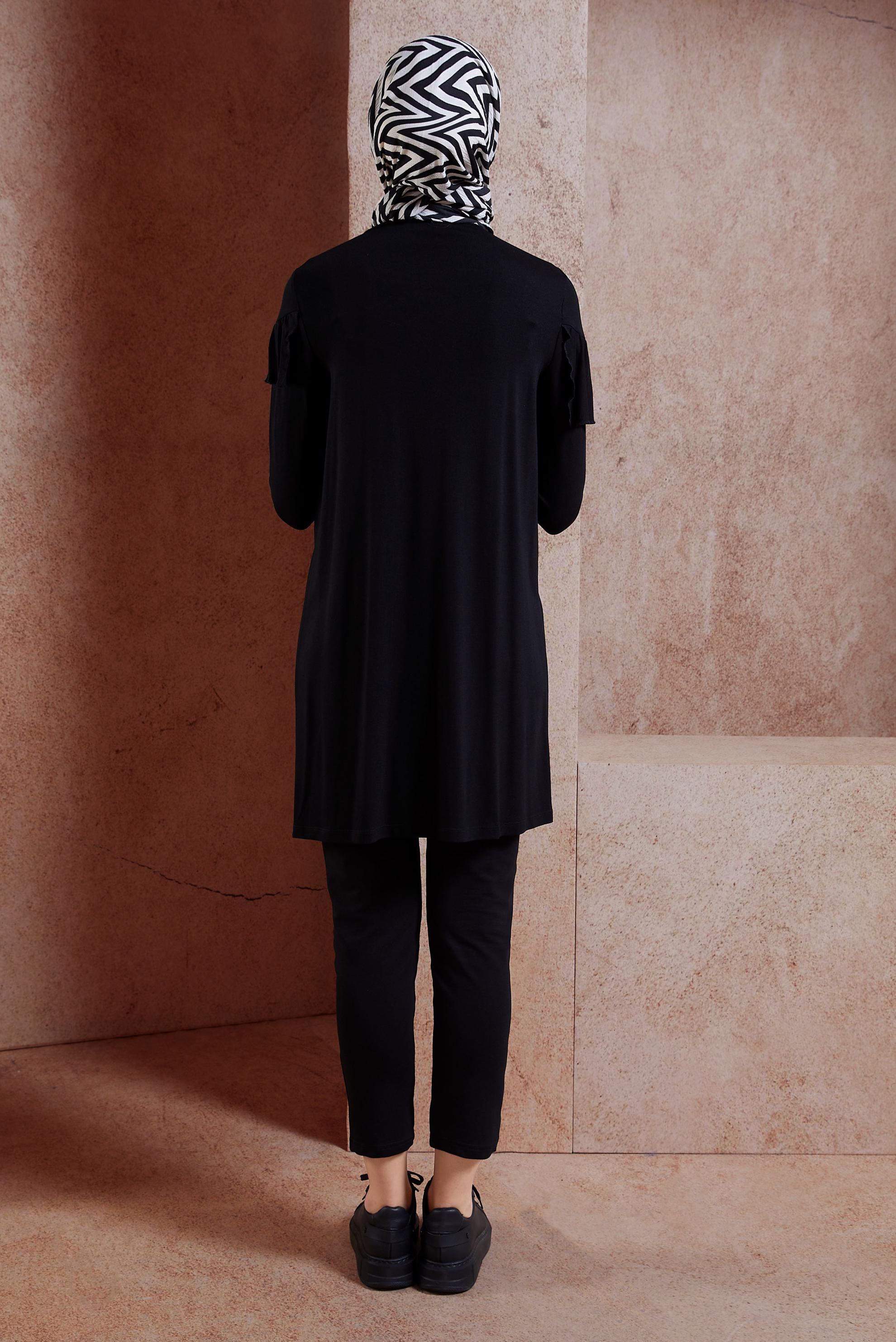 Tesettür giyim SİYAH FIRFIR DETAYLI TUNİK 41231 