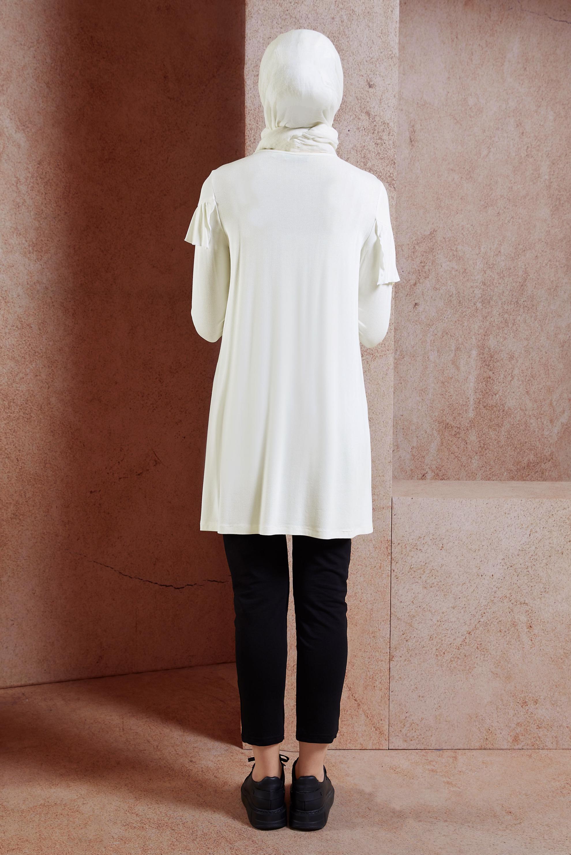 Tesettür giyim BEYAZ FIRFIR DETAYLI TUNİK 41231 