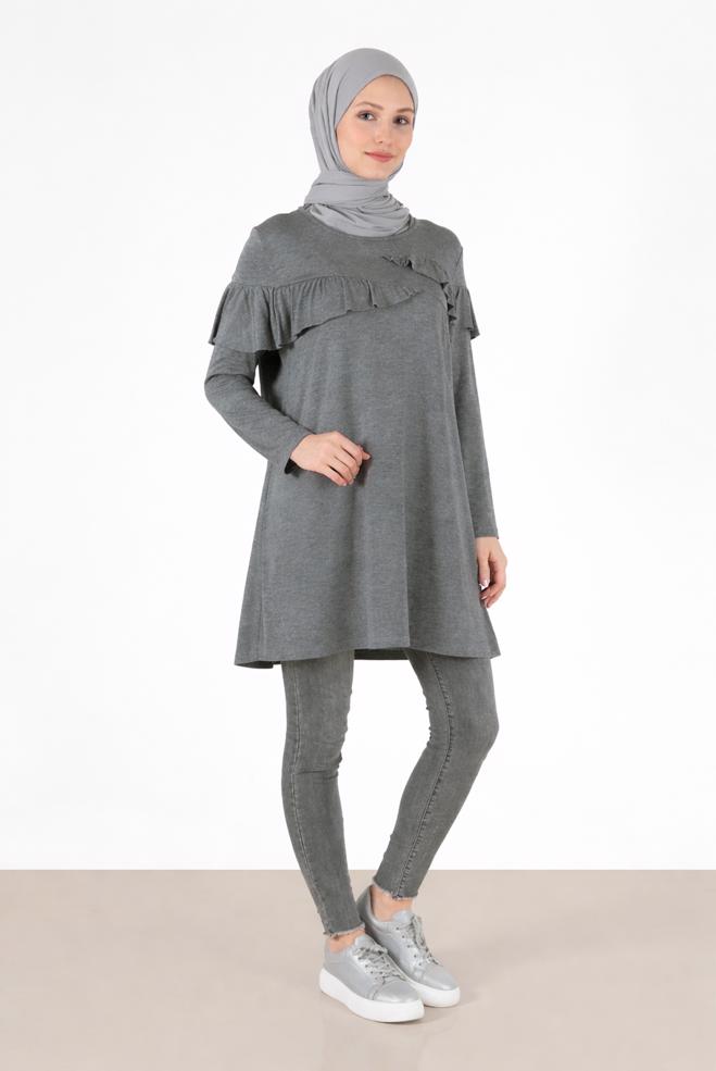 Vêtements hijab GRIS 41231 ELİTA TUNİK 38/44 TEK40 - ALVİNA