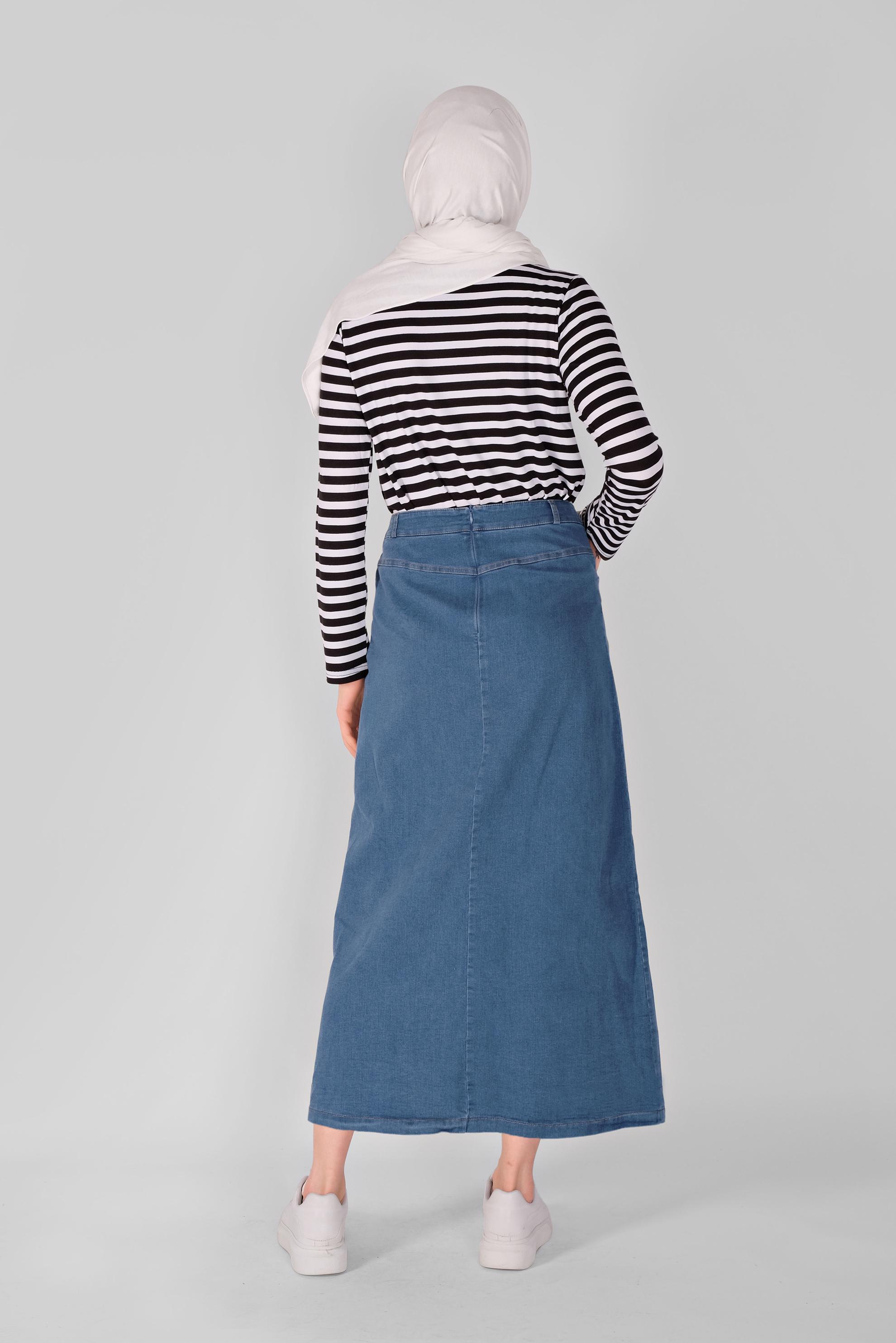 Tesettür giyim LACİVERT DÜĞME DETAYLI DENİM ETEK  60089 