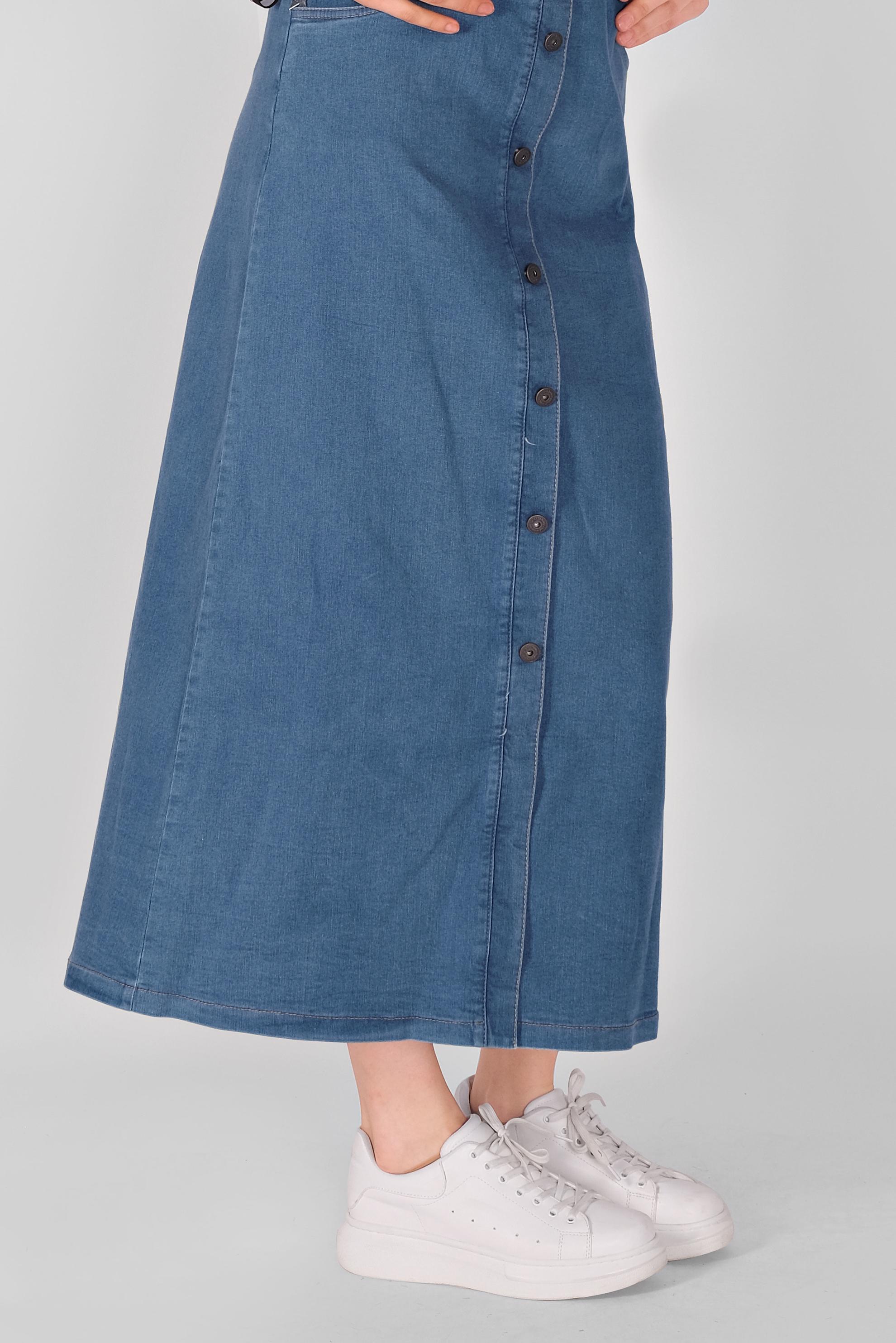 Tesettür giyim LACİVERT DÜĞME DETAYLI DENİM ETEK  60089 