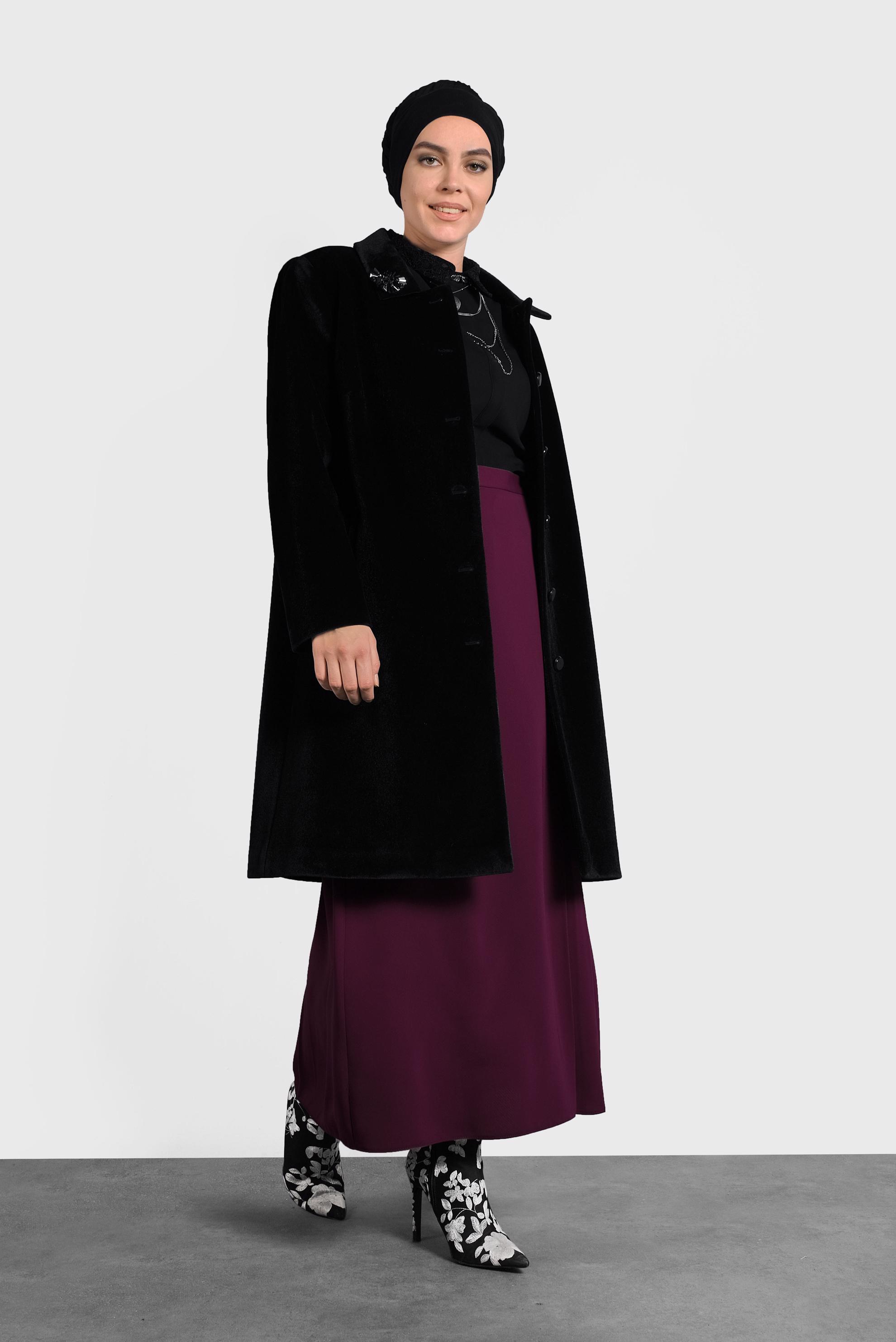 Vêtements hijab NOIR CHEMISIER À BRODÉ 20005 