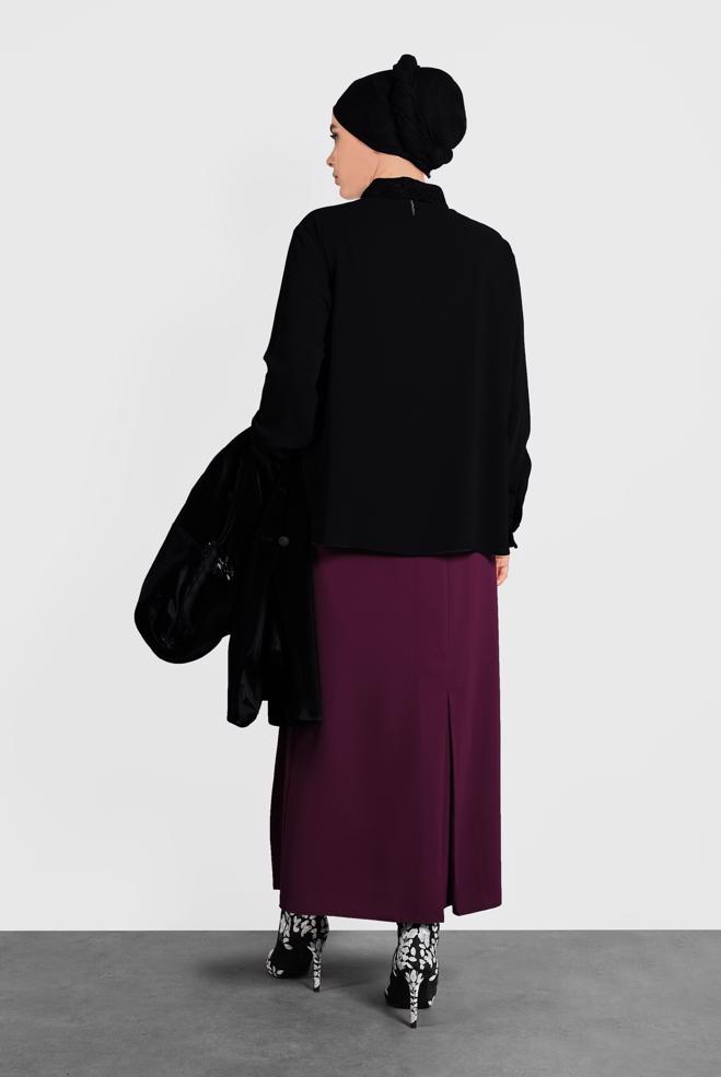 Vêtements hijab NOIR CHEMISIER À BRODÉ 20005  - ALVİNA