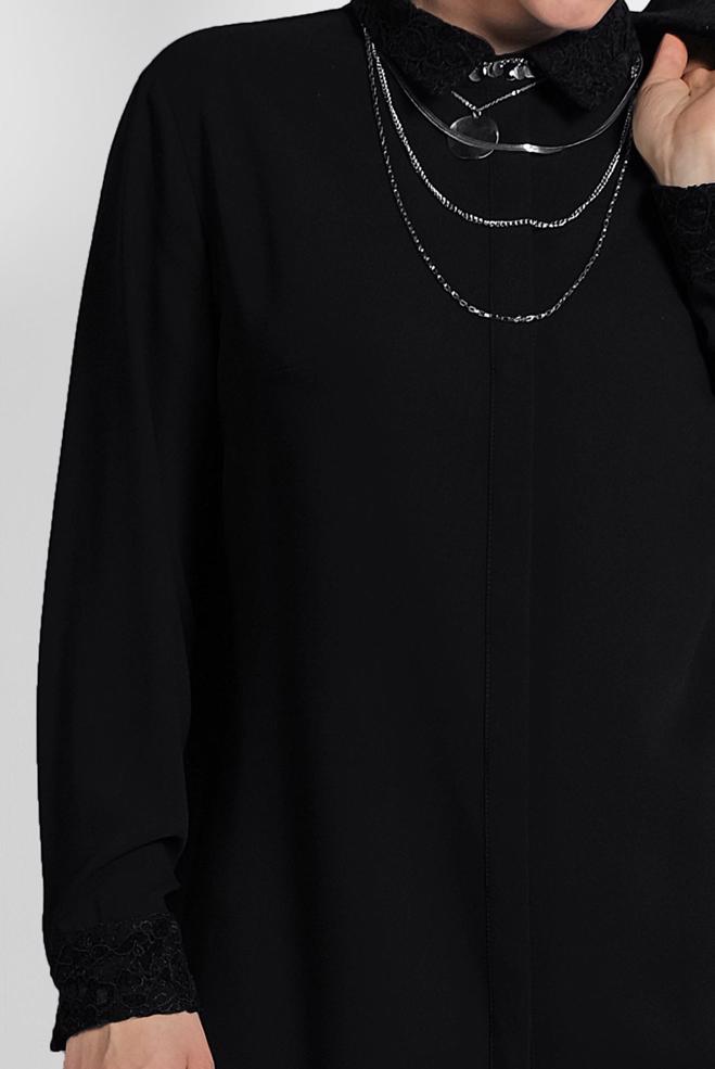 Vêtements hijab NOIR CHEMISIER À BRODÉ 20005  - ALVİNA