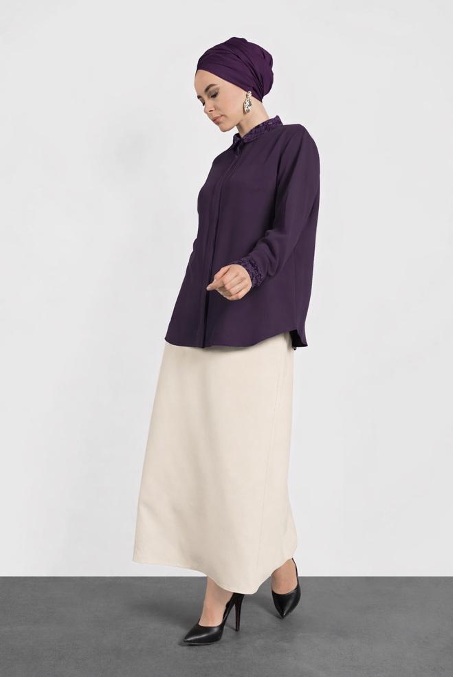 Vêtements hijab POURPRE CHEMISIER À BRODÉ 20005  - ALVİNA