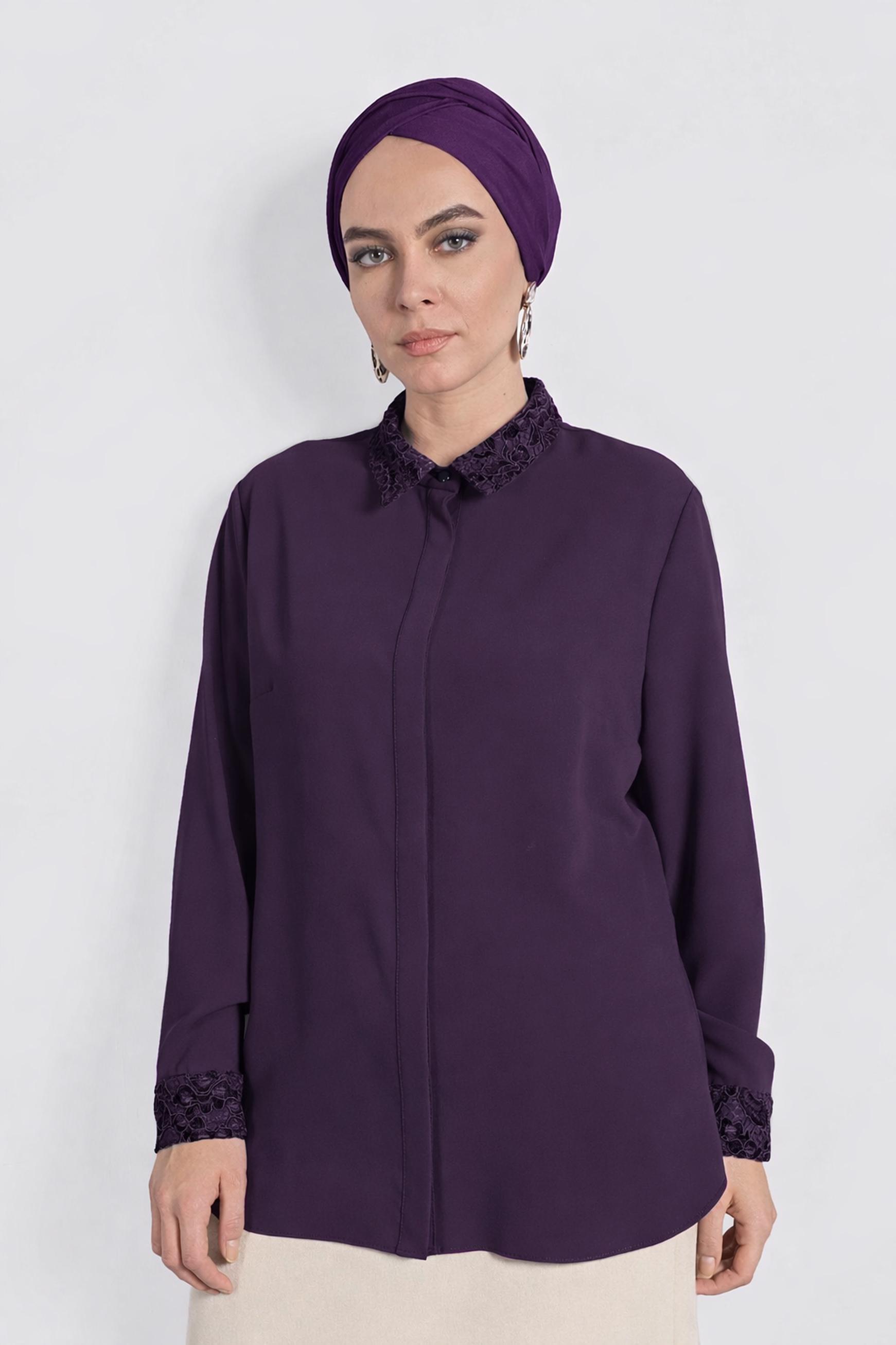 Vêtements hijab POURPRE CHEMISIER À BRODÉ 20005 