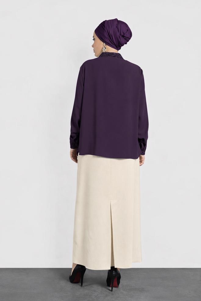 Vêtements hijab POURPRE CHEMISIER À BRODÉ 20005  - ALVİNA