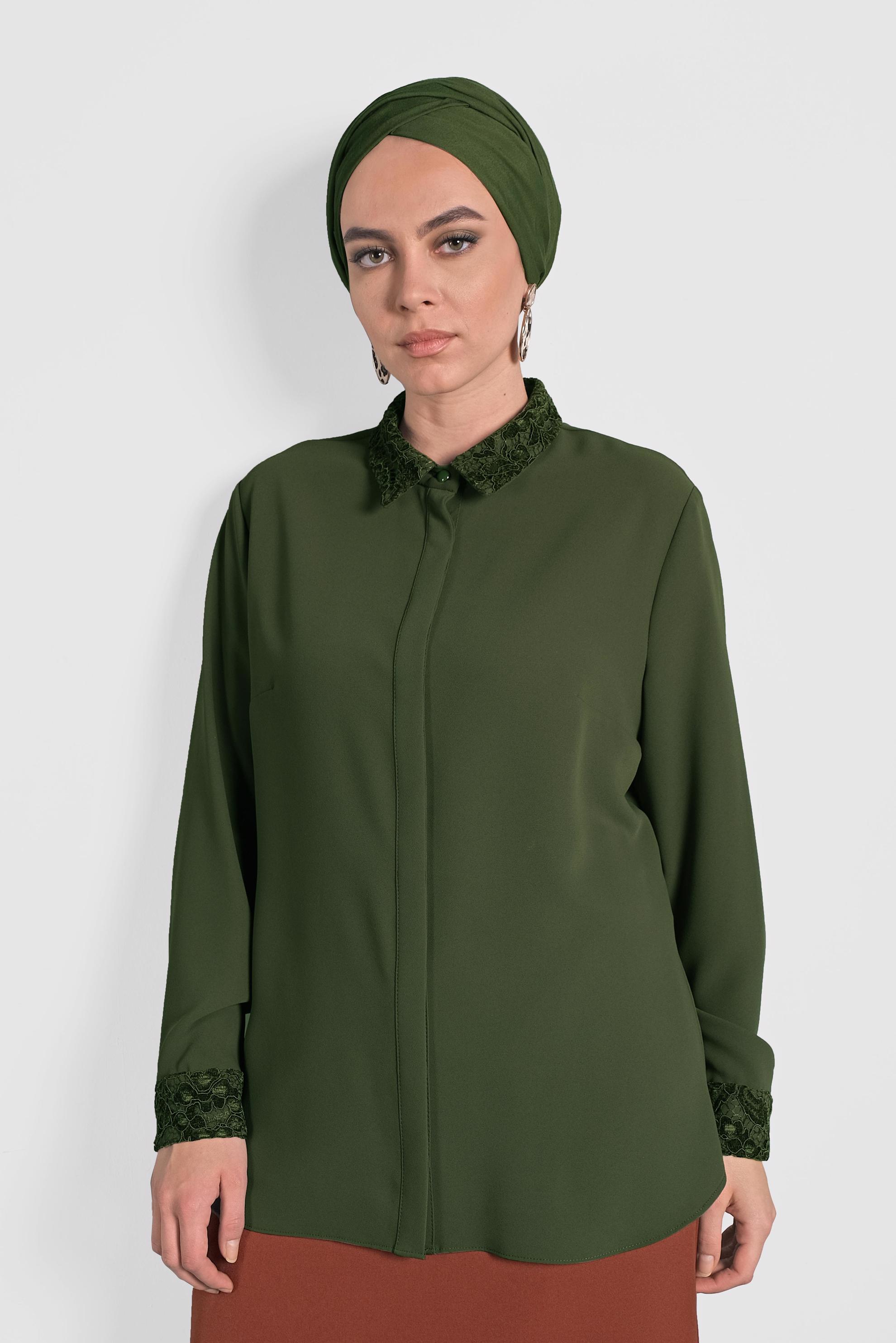 Vêtements hijab KAKI CHEMISIER À BRODÉ 20005 