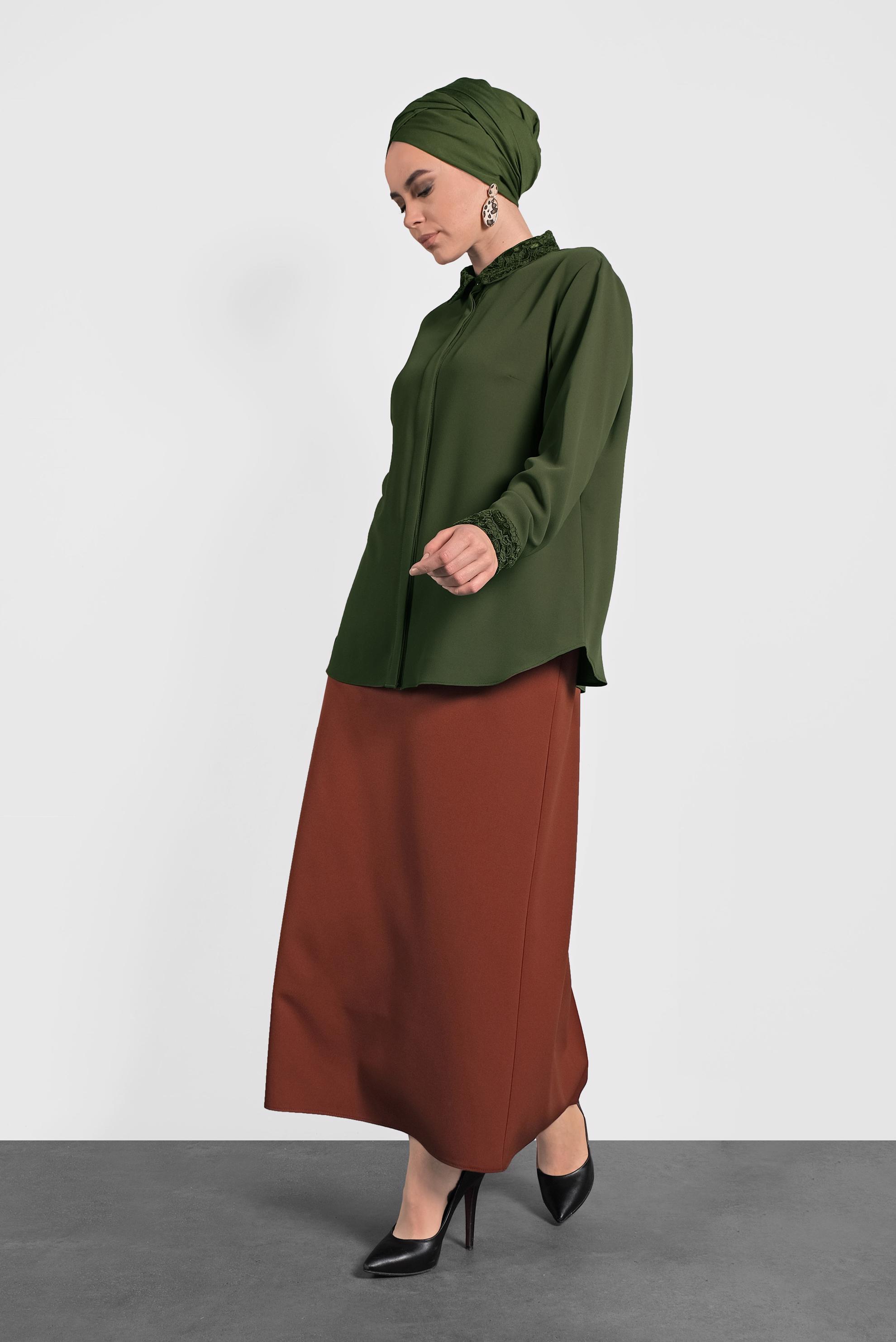 Vêtements hijab KAKI CHEMISIER À BRODÉ 20005 