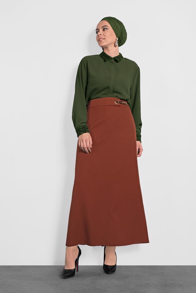 Vêtements hijab KAKI CHEMISIER À BRODÉ 20005  - ALVİNA