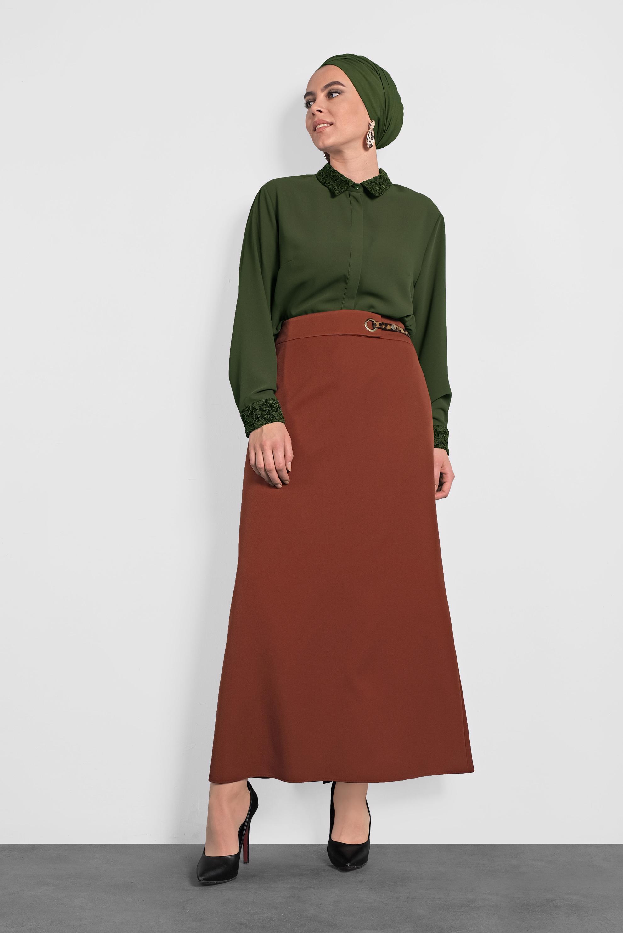 Vêtements hijab KAKI CHEMISIER À BRODÉ 20005 