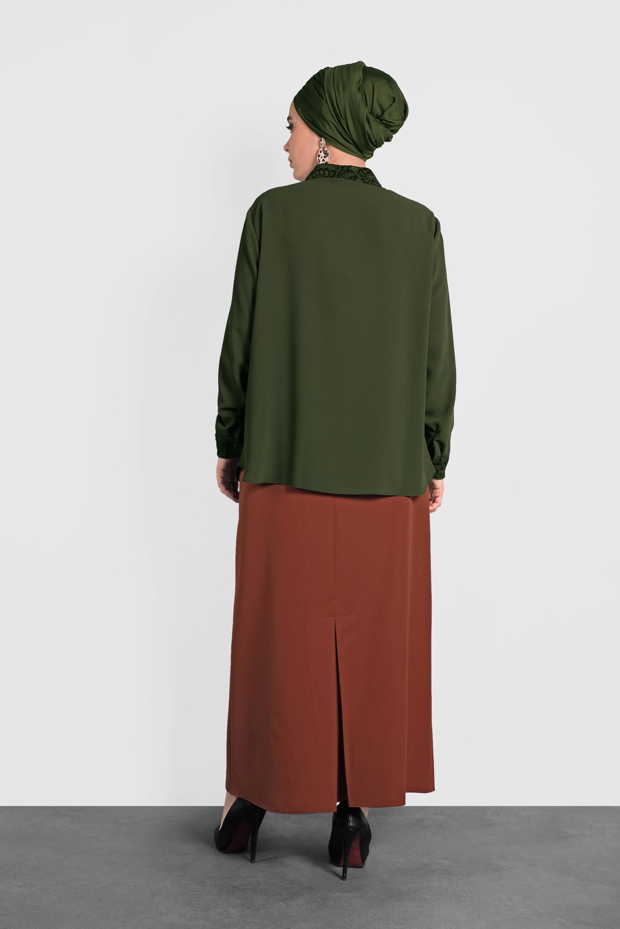 Vêtements hijab KAKI CHEMISIER À BRODÉ 20005 