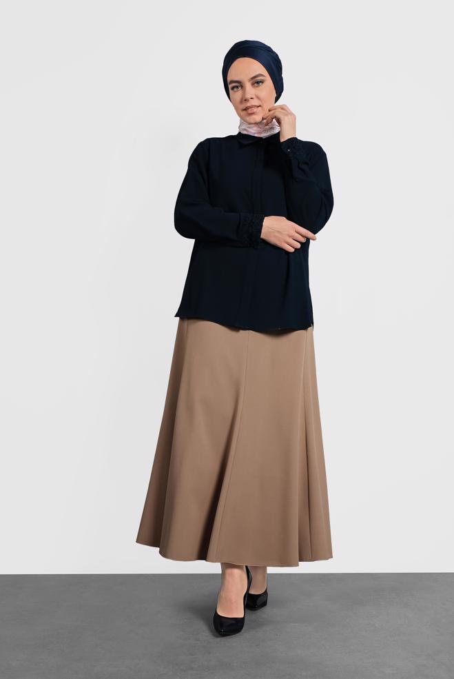 Vêtements hijab BLEU MARINE CHEMISIER À BRODÉ 20005  - ALVİNA