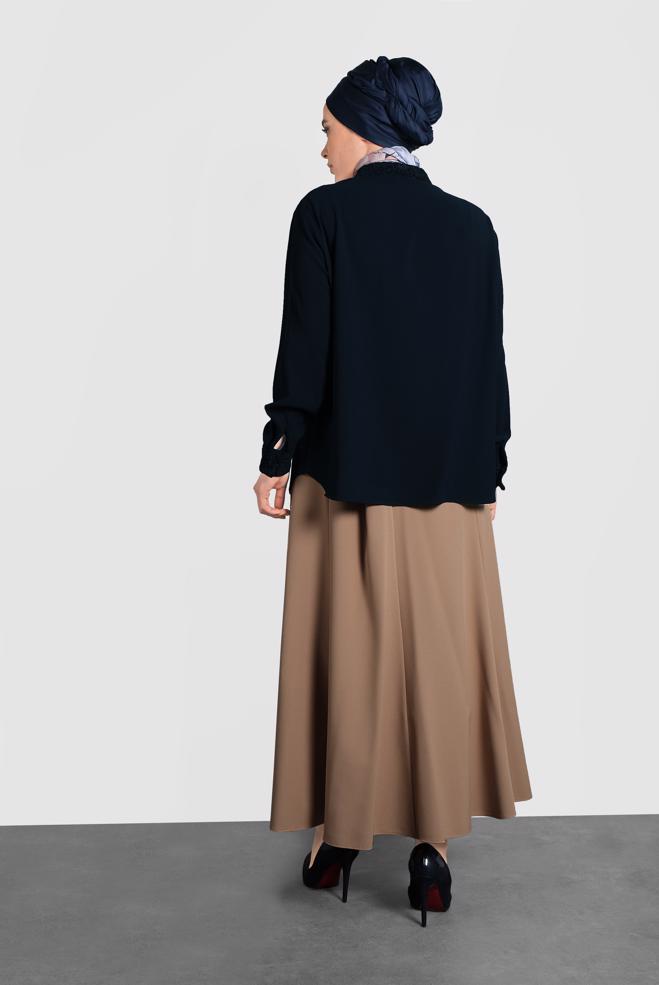 Vêtements hijab BLEU MARINE CHEMISIER À BRODÉ 20005  - ALVİNA