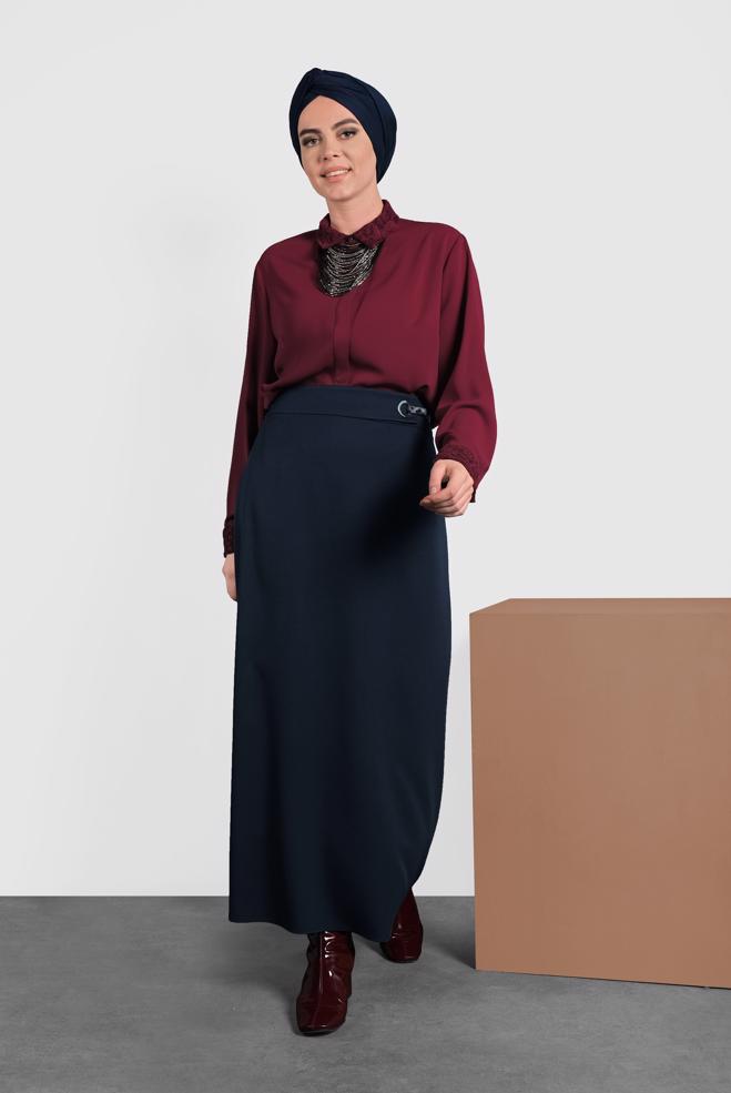 Vêtements hijab ROUGE BORDEAUX CHEMISIER À BRODÉ 20005  - ALVİNA